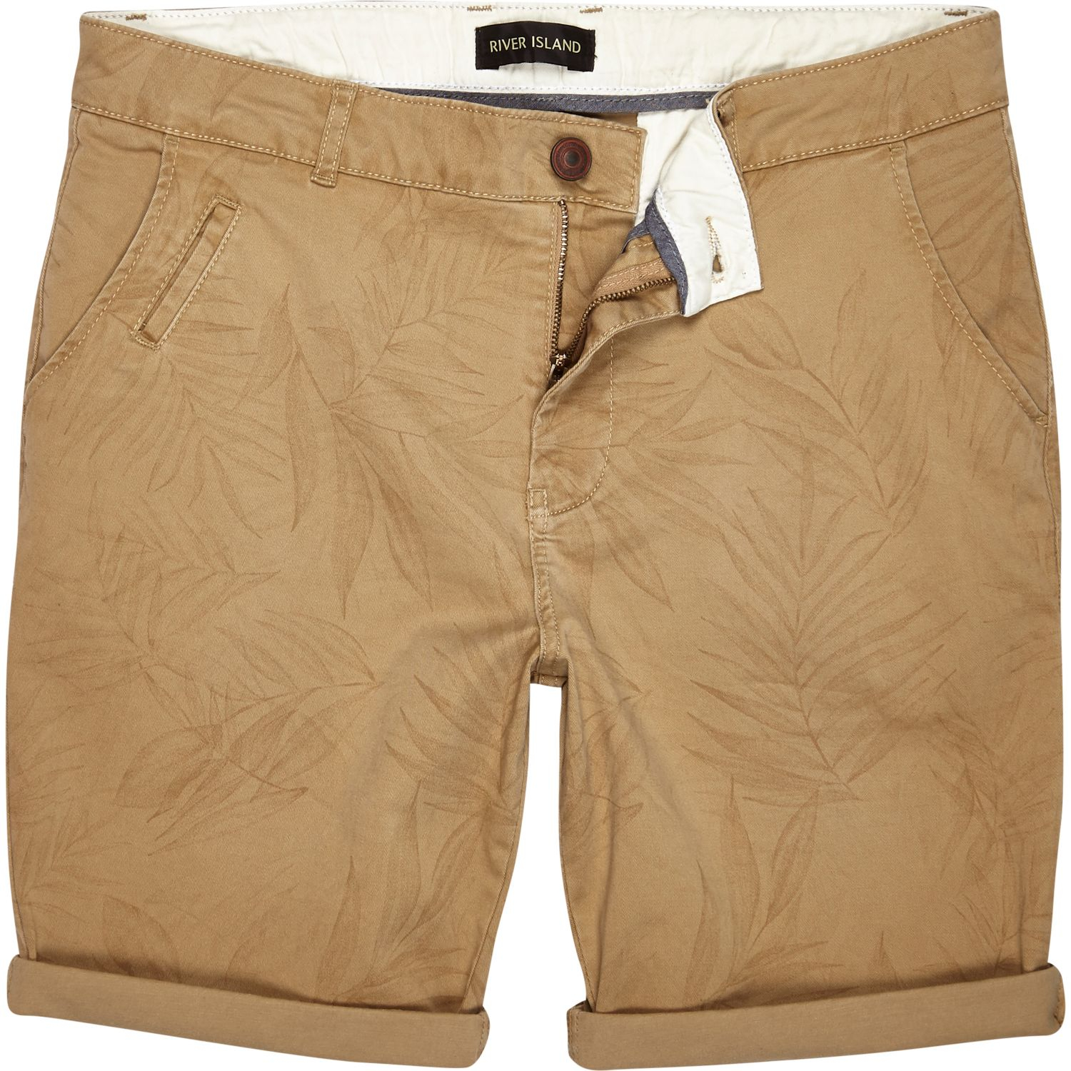 River Island Tan Faded Leaf Print Chino Shorts in Brown