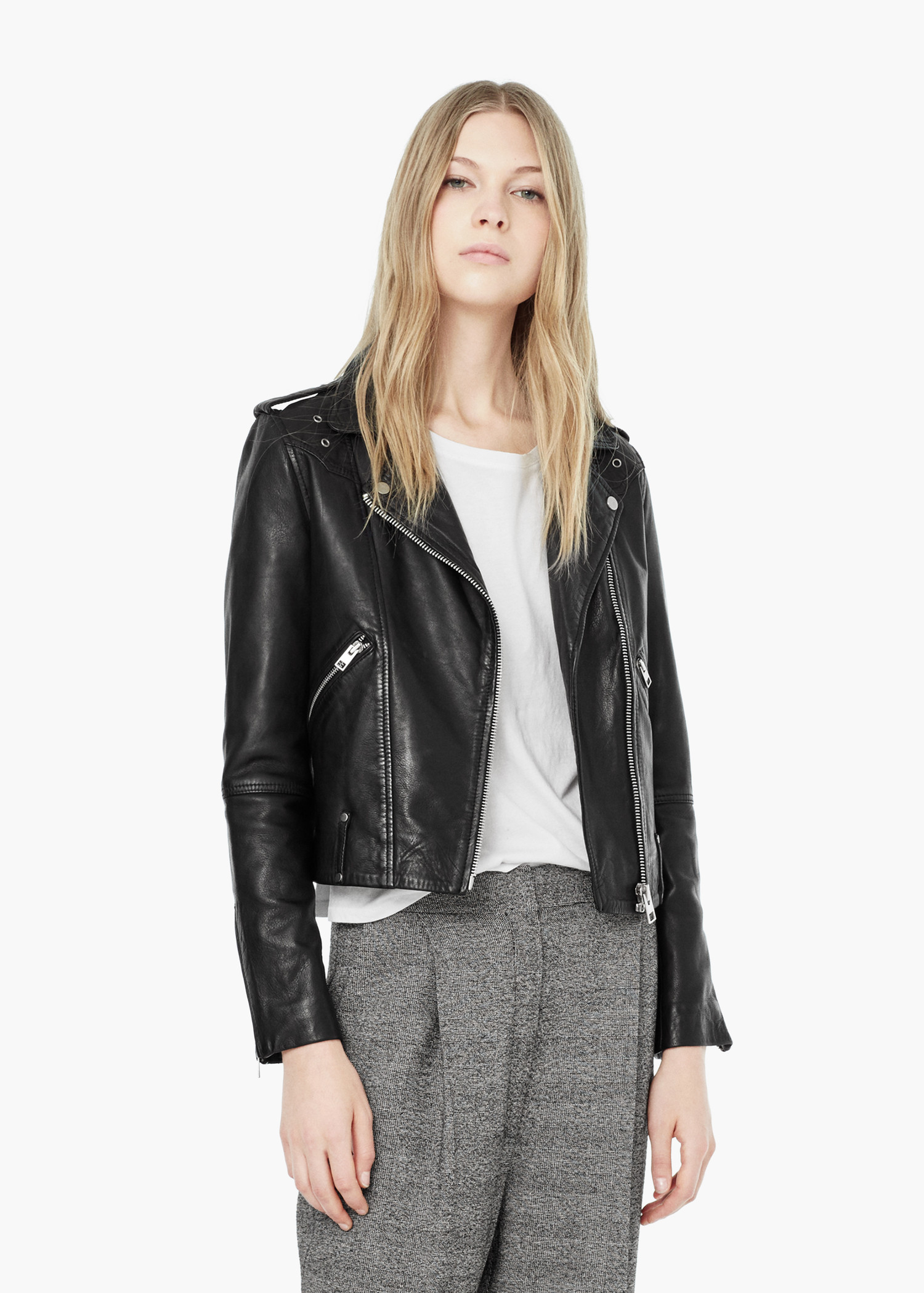 Mango Zip Leather Jacket in Black - Lyst