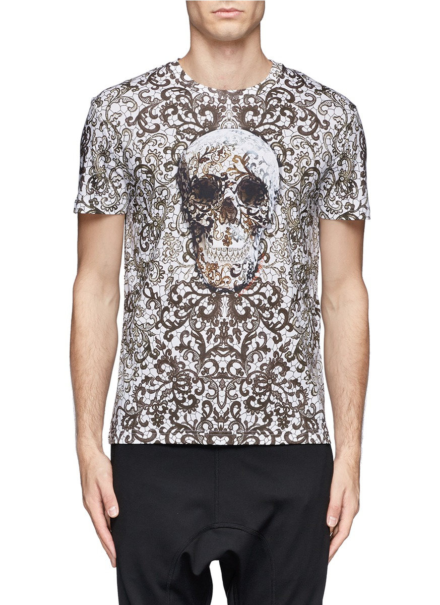 Lyst - Alexander Mcqueen Filigree And Skull Print Cotton T-shirt in ...