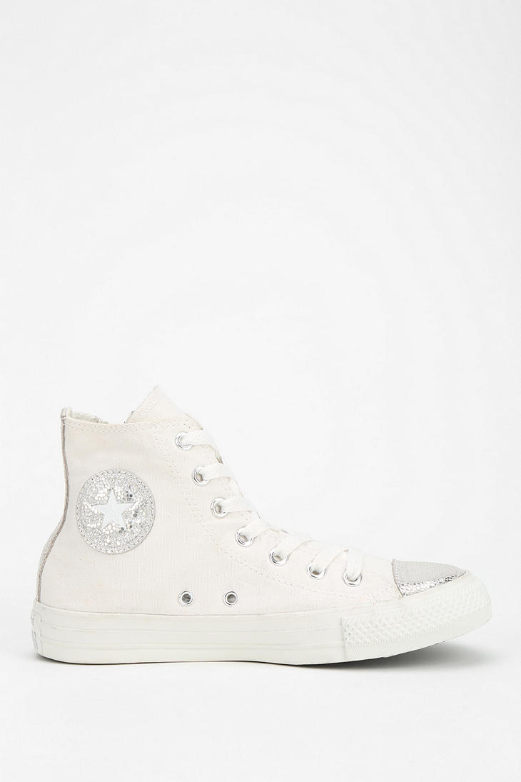 Converse Glitter Toe Womens Hightop Sneaker in White | Lyst