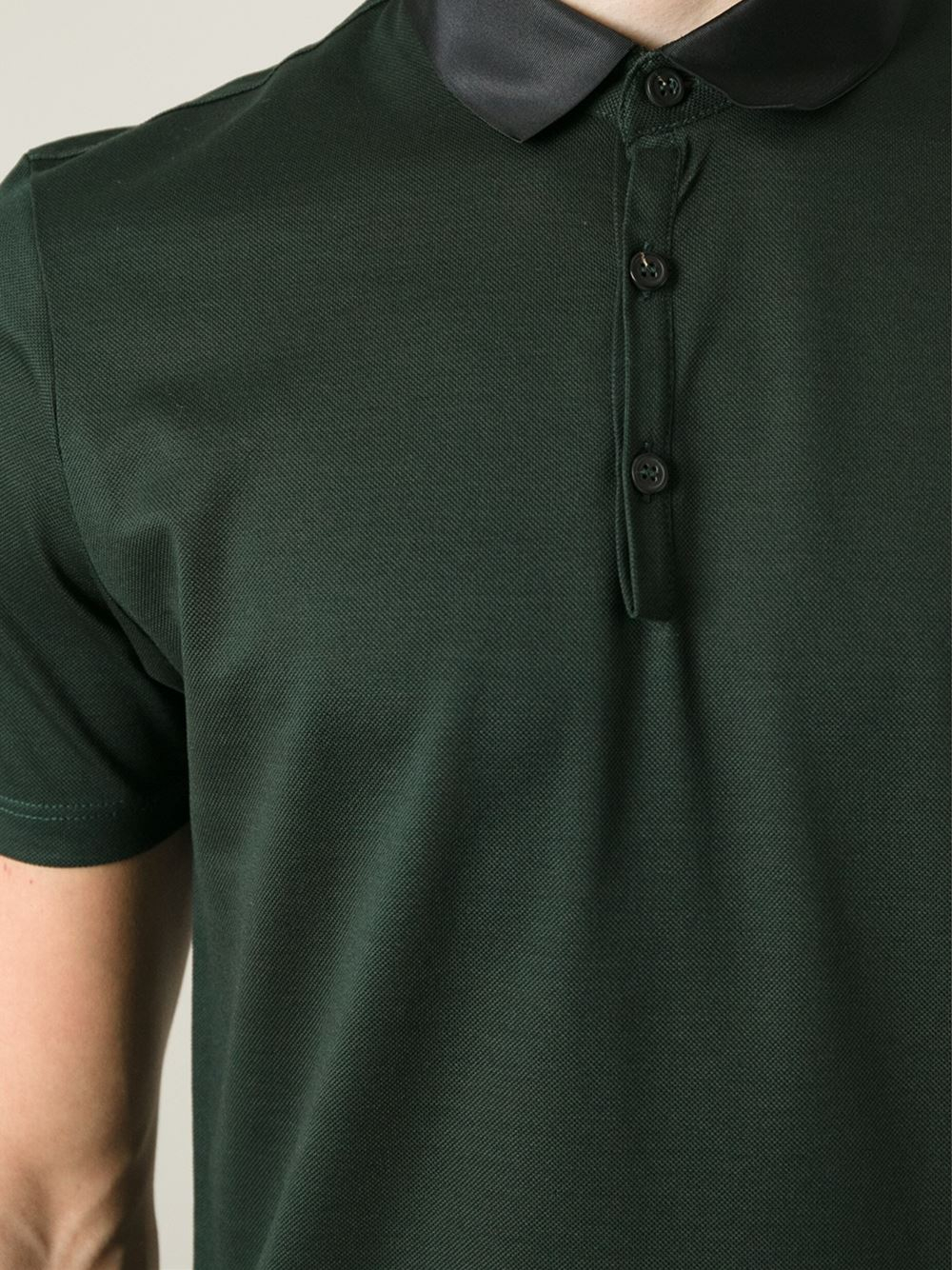 Lanvin Contrasting Satin Collar Polo Shirt in Green for Men | Lyst