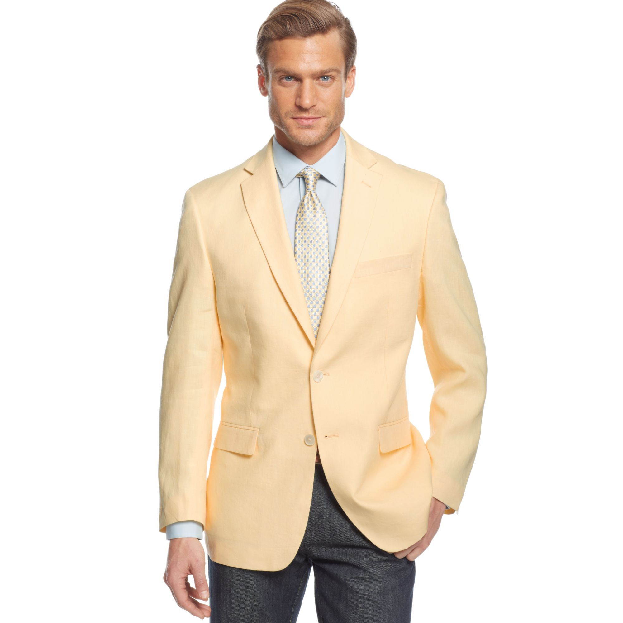 yellow linen jacket