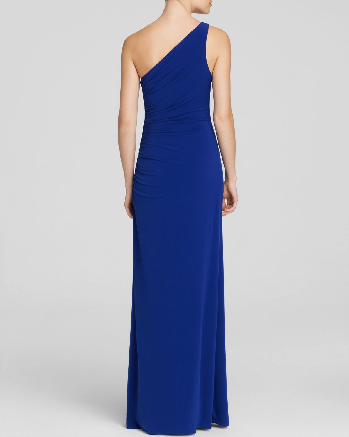 Laundry by Shelli Segal Gown One Shoulder Side Ruched Jersey in Blue