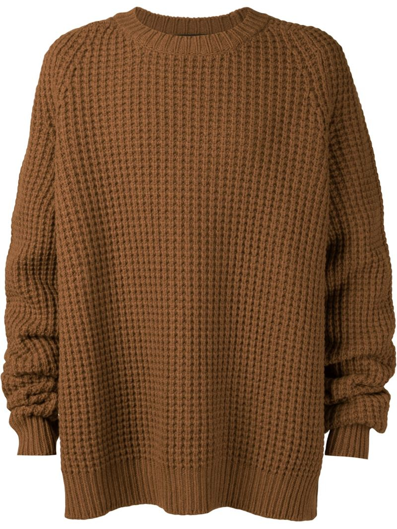 Haider Ackermann Chunky Knit Crew Neck Sweater in Brown for Men - Lyst