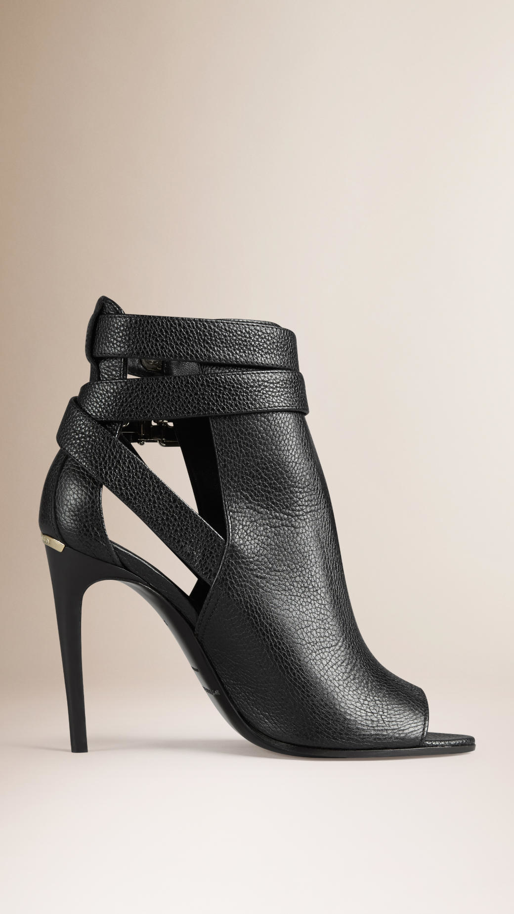 Burberry Buckle Detail Leather Peep-toe Ankle Boots in Black - Lyst