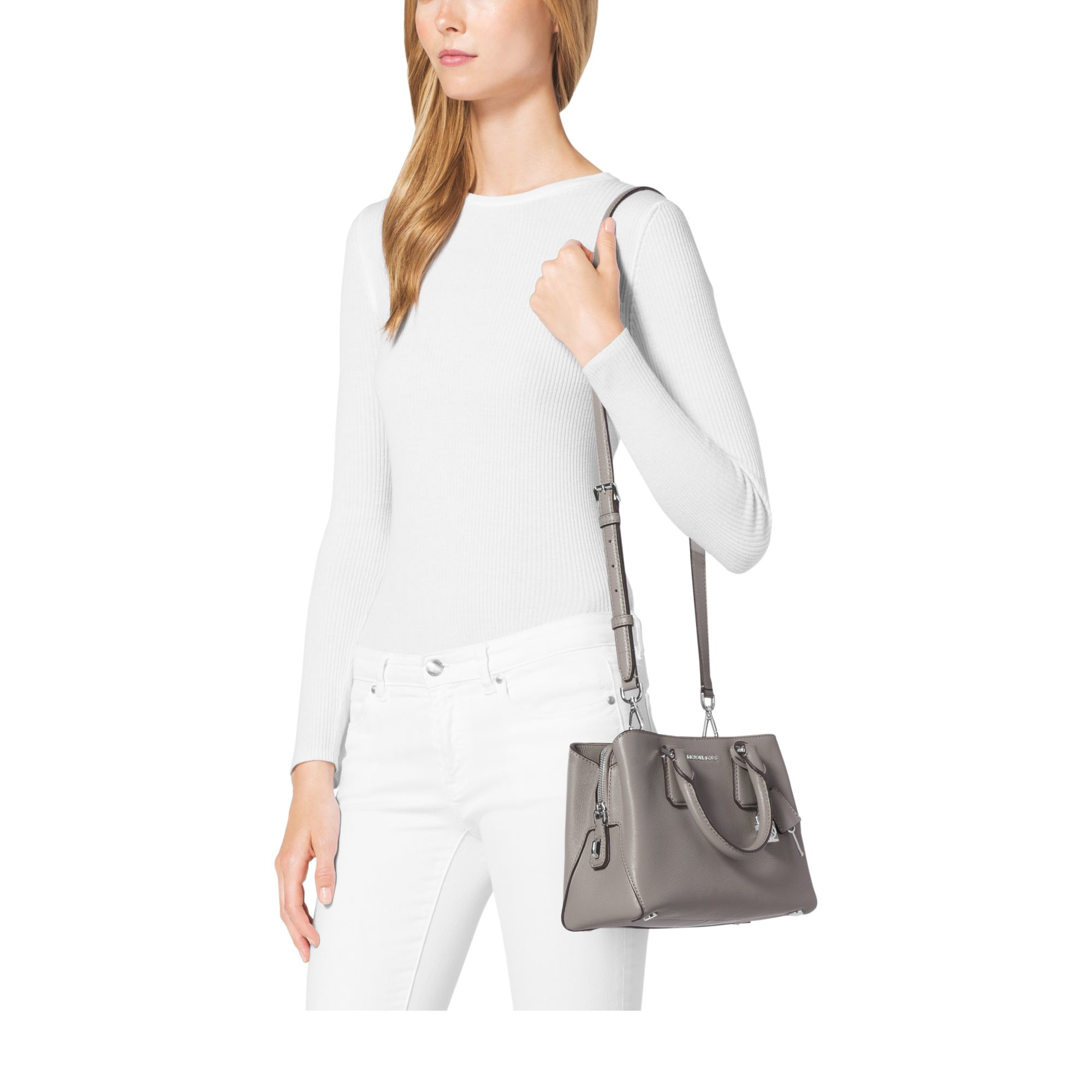 Michael Kors Camille Small Leather Satchel in Pearl Grey (Gray) | Lyst