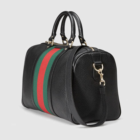 Gucci Vintage Web Leather Boston Bag in Black | Lyst