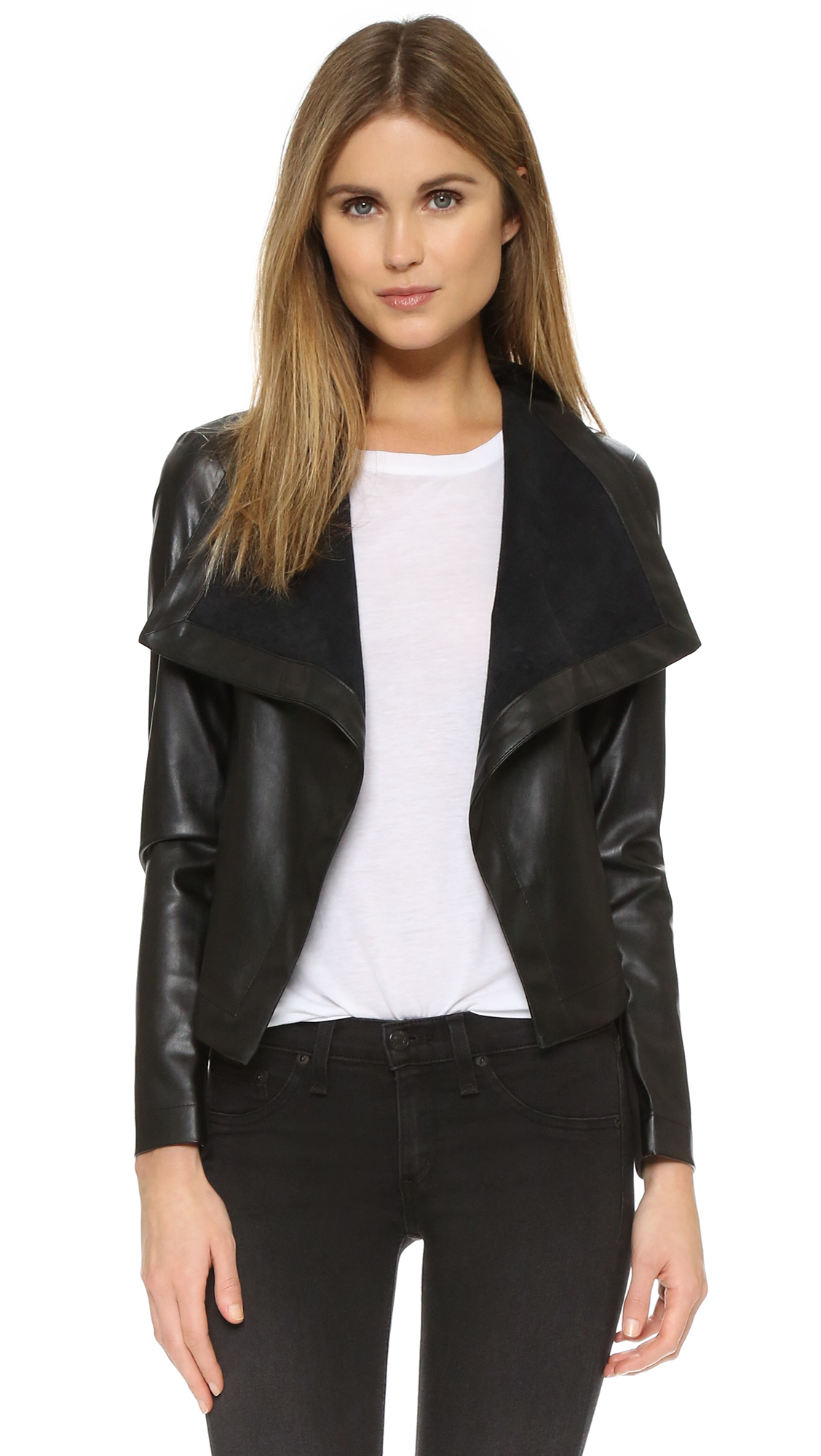 Drape-Front Leather Jacket