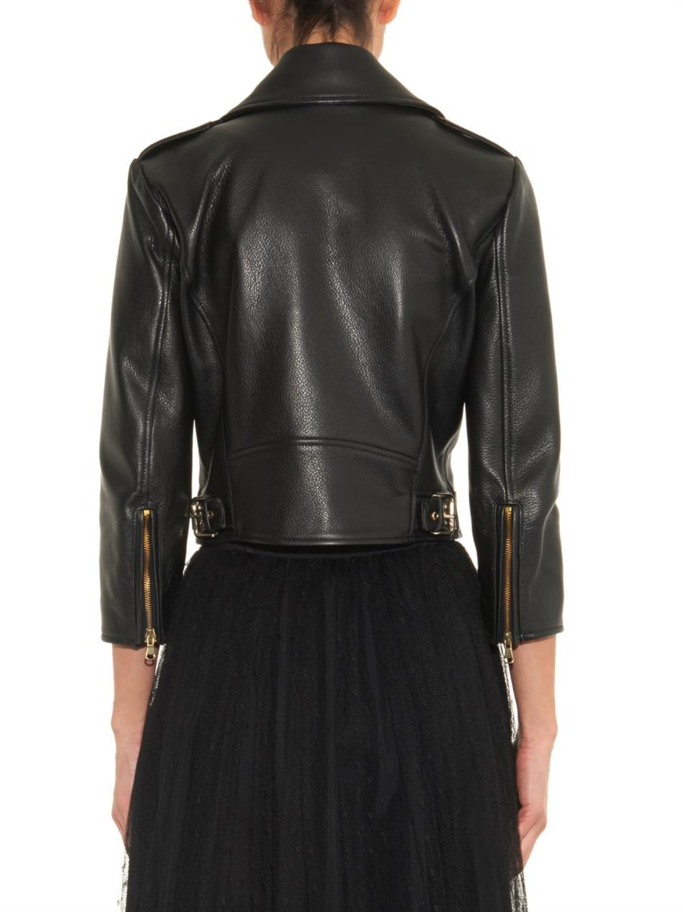 Red Valentino Cropped Leather Biker Jacket In Black Lyst