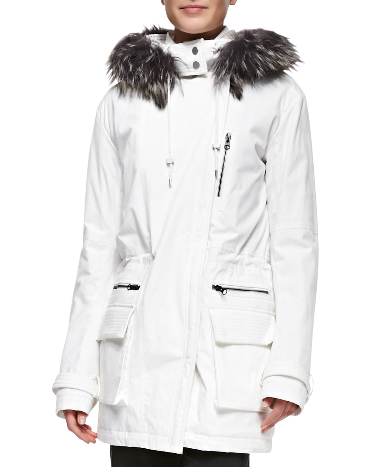 Vince Quilted Parka with Furtrimmed Hood in White Lyst