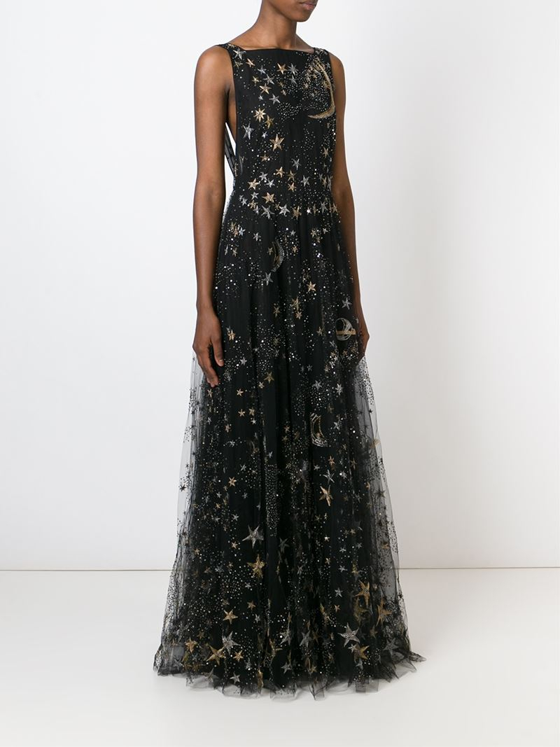 Valentino Star And Moon Embroidered Evening Dress in Black - Lyst