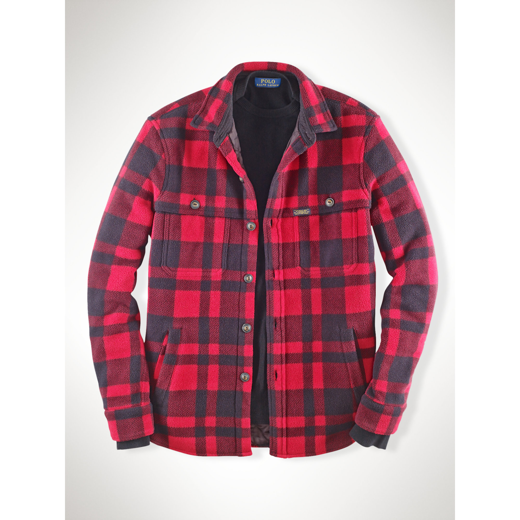 Polo Ralph Lauren Plaid Fleece Shirt Jacket in Red for Men | Lyst
