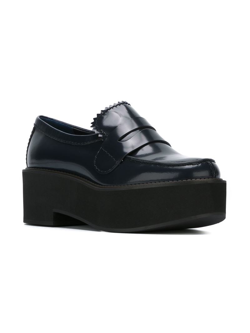 Jil Sander Navy Scalloped Leather Platform Loafers in Blue | Lyst