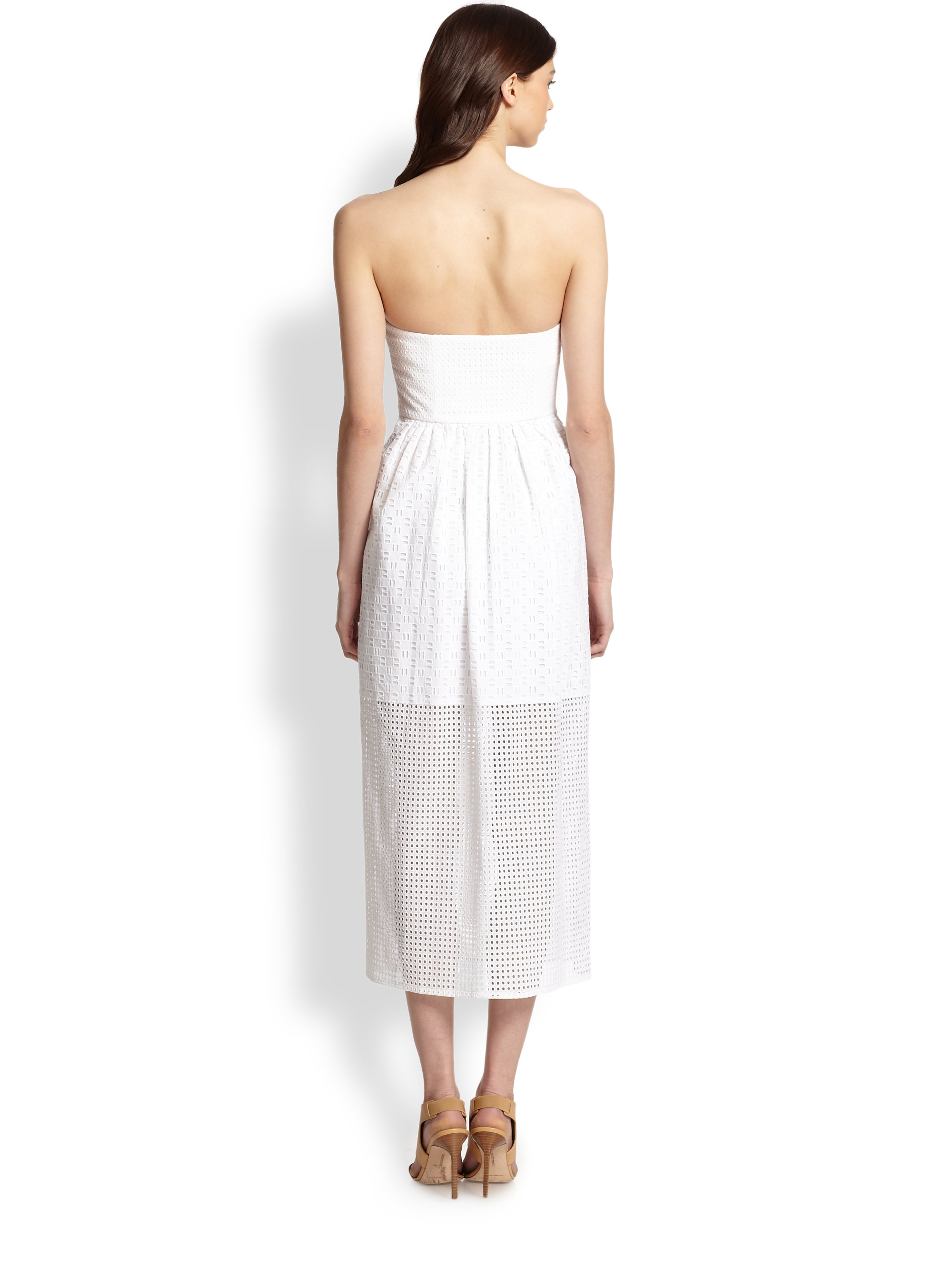 Tibi Kat Strapless Cotton Eyelet Dress in White | Lyst