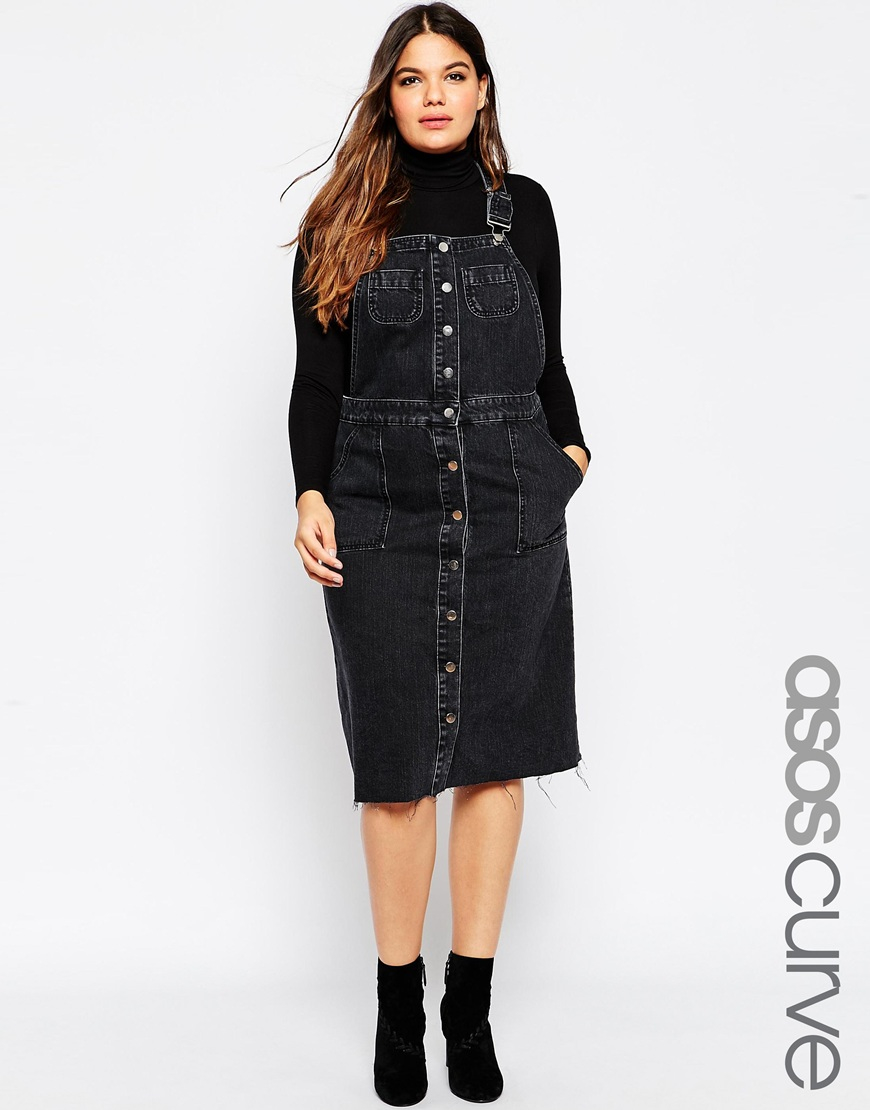 Lyst Asos Curve Midi Denim Pinafore Dress With Hem lyst asos curve midi denim pinafore dress with hem