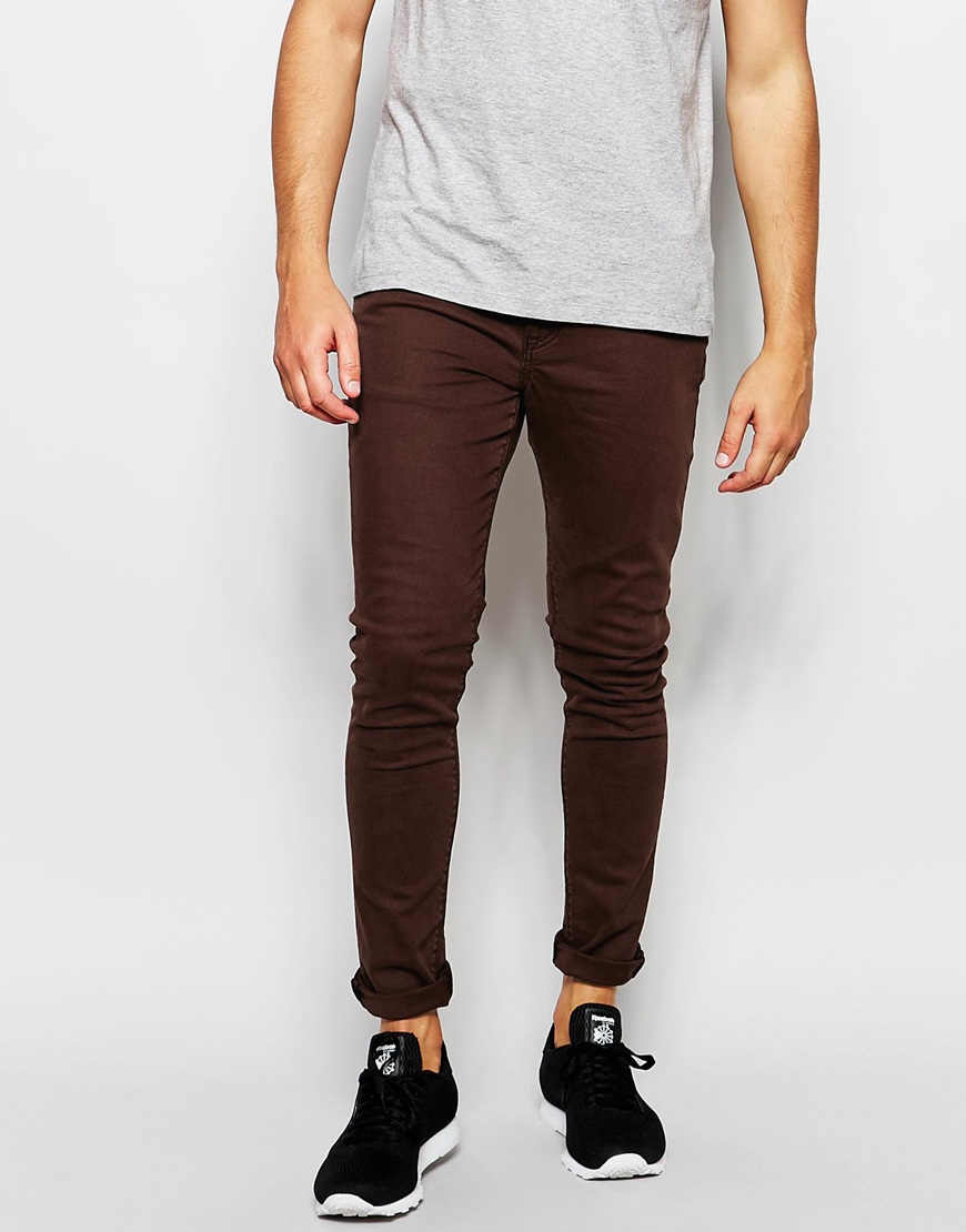 ASOS Denim Super Skinny Jeans In Dark Brown for Men - Lyst