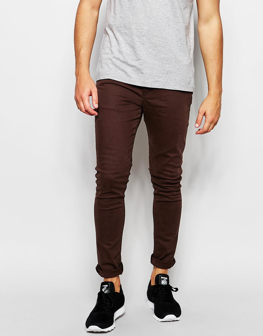 ASOS Super Skinny Jeans In Dark Brown for Men | Lyst