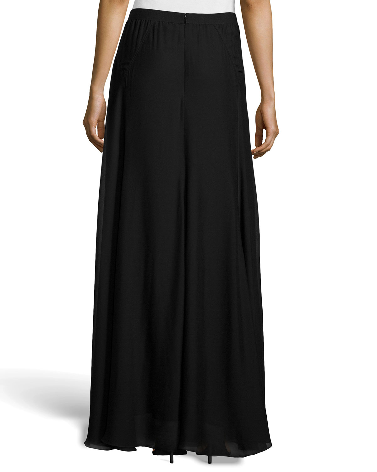 Halston Paneled Chiffon Maxi Skirt in Black | Lyst