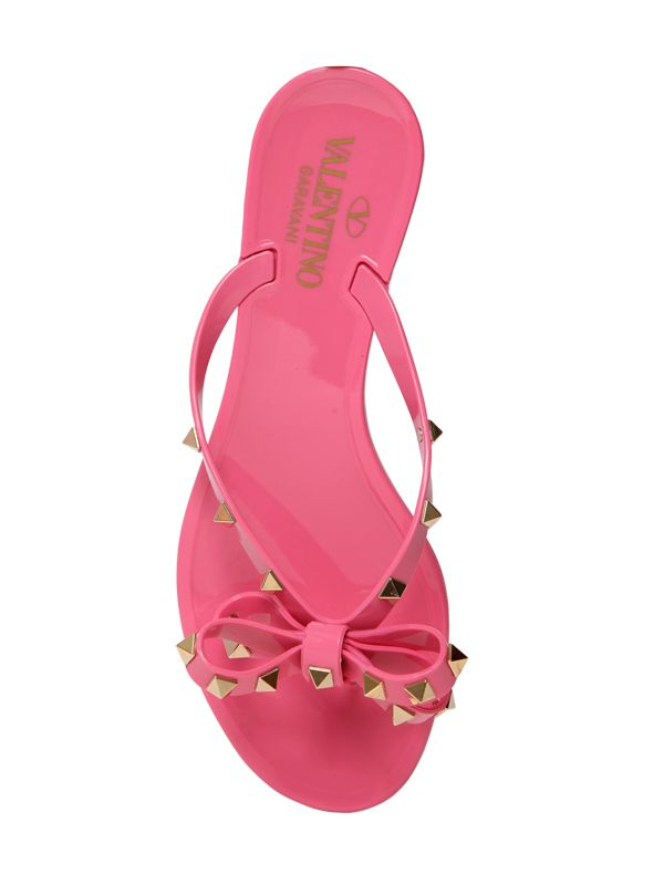 Valentino Rockstud Flip Flops With Bow in Light Pink (Pink) Lyst