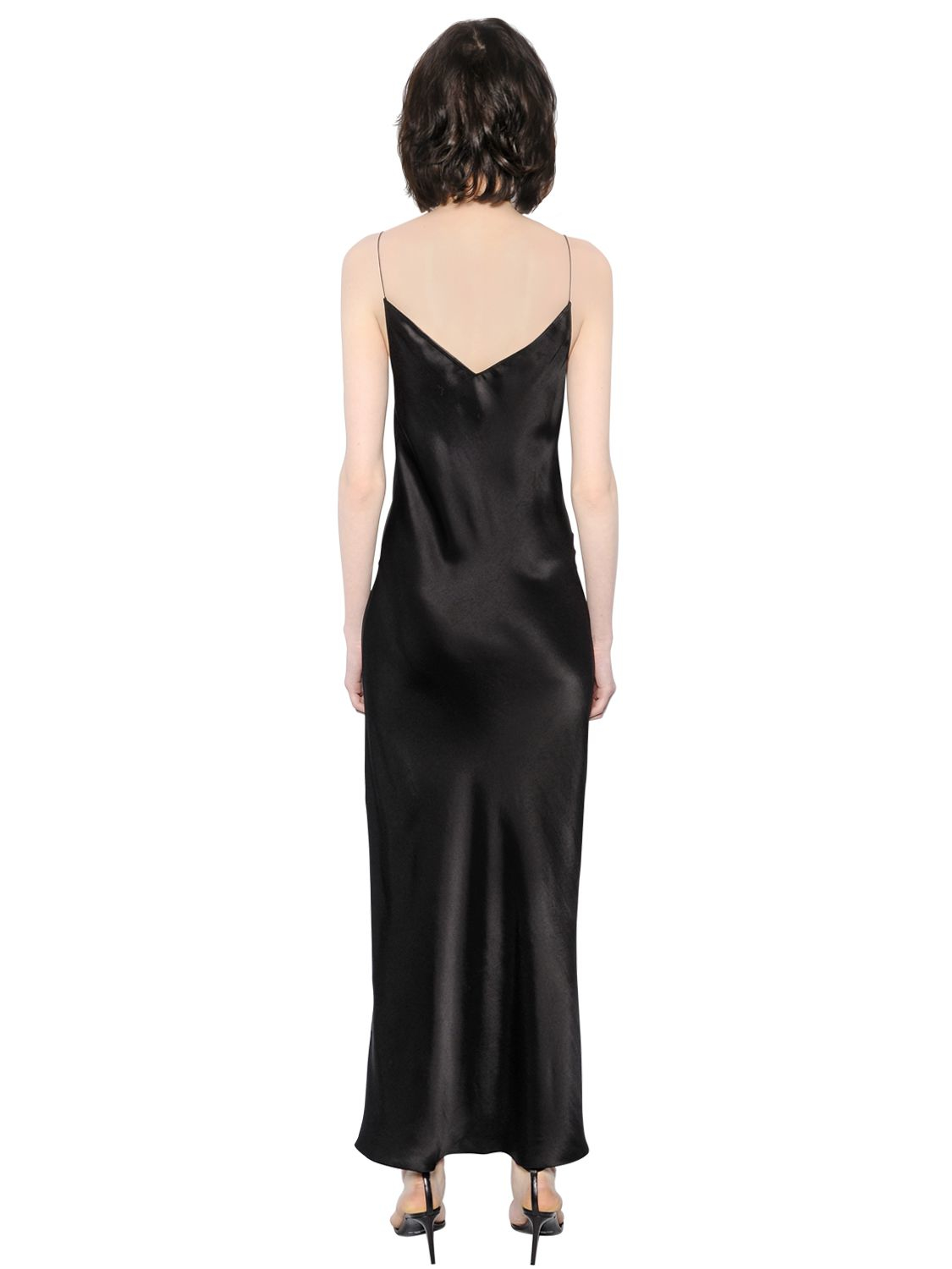 Saint Laurent Silk Satin Slip Maxi Dress in Black | Lyst
