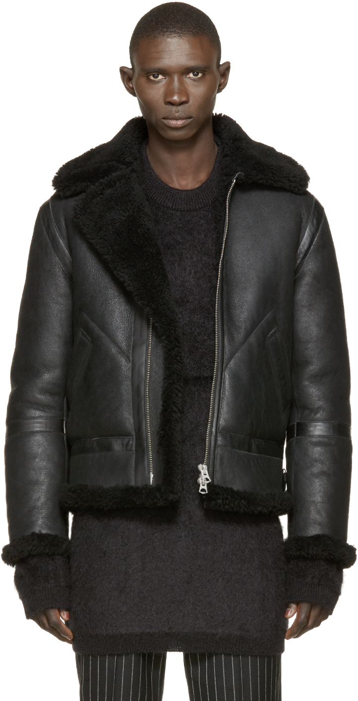 Leather Jacket Mens Acne Ian Shearling Black ACNE STUDIOS Ian