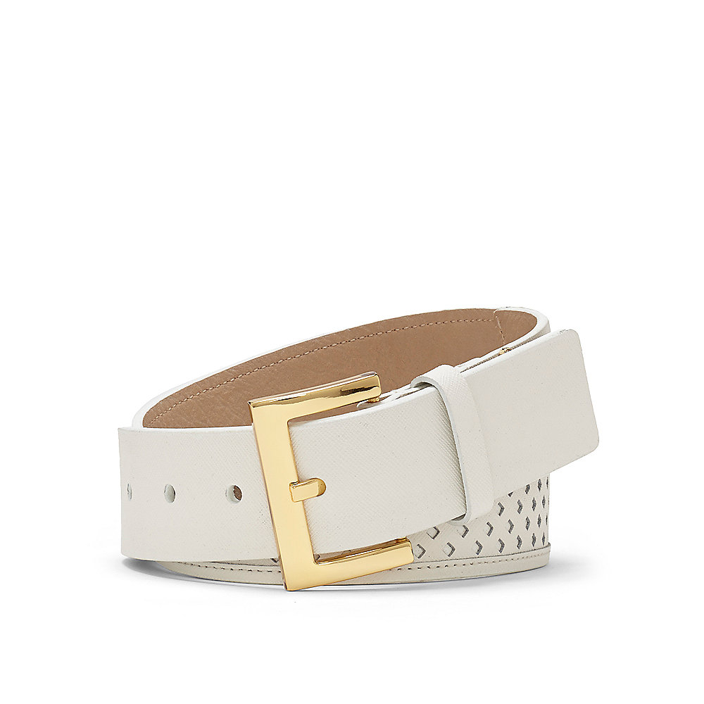 Vince Camuto Diamond Wide Perforated Belt in White (WHITE LEATHER) | Lyst