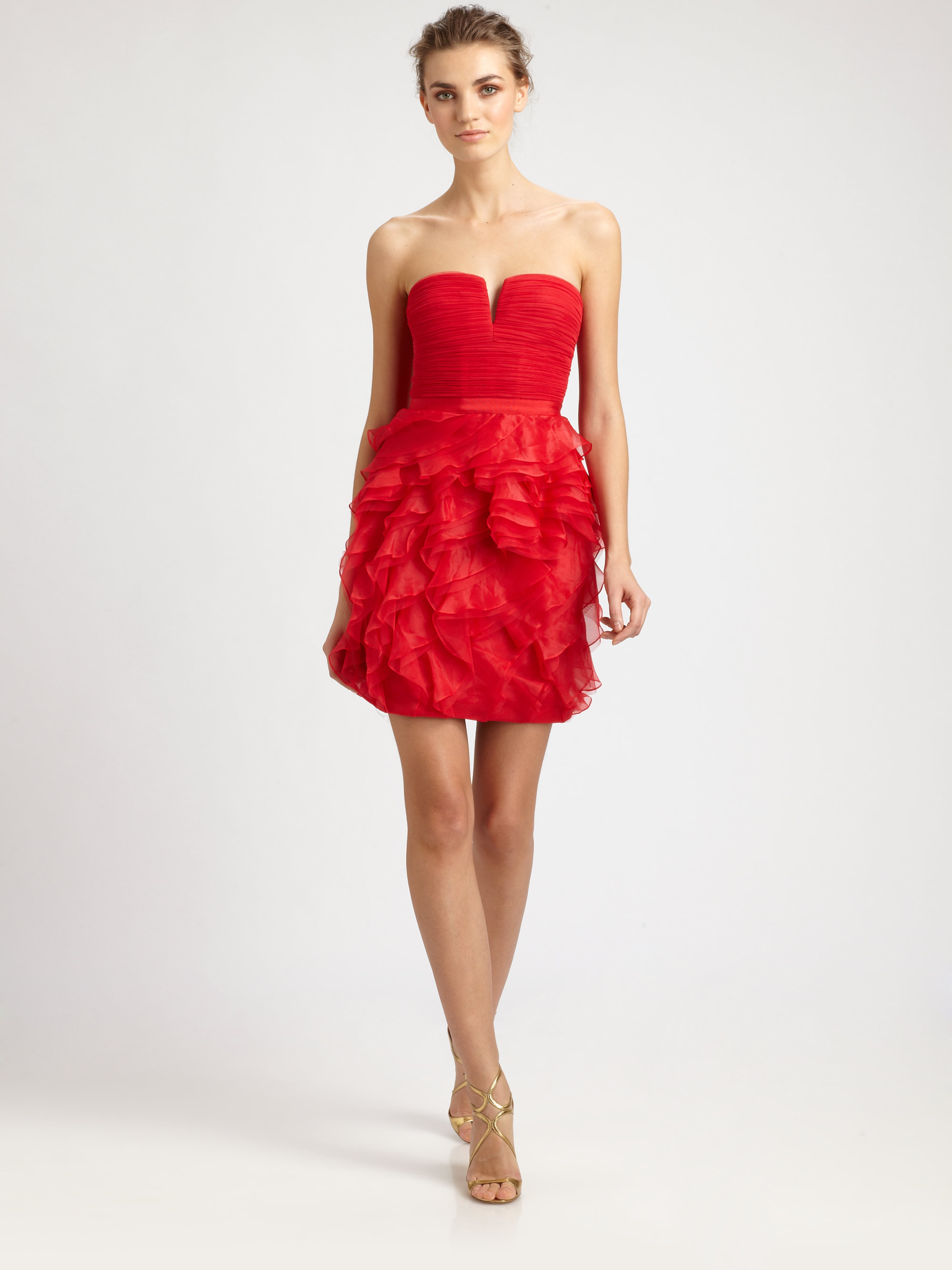 Lyst - Bcbgmaxazria Strapless Ruffle Dress in Red