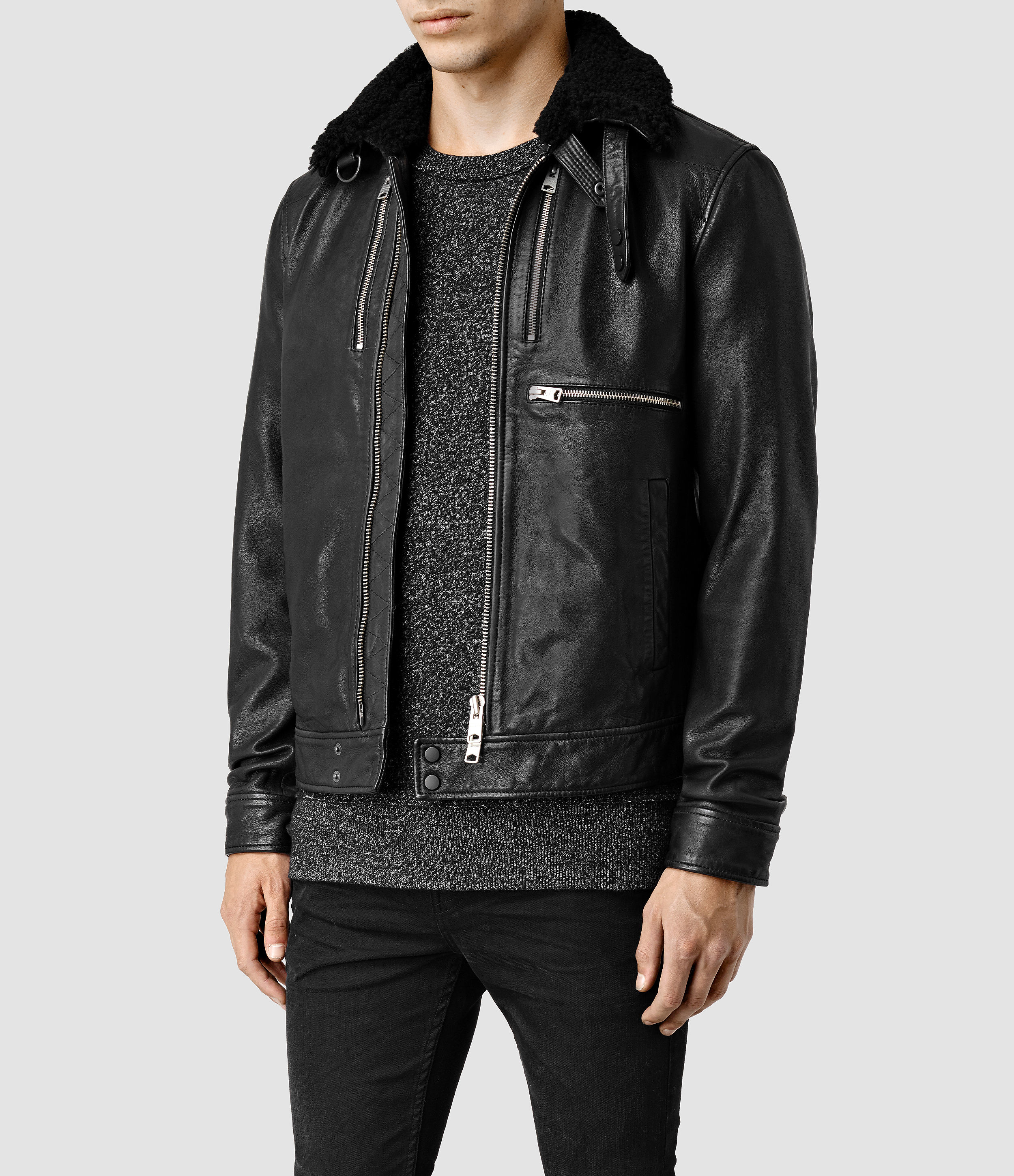 AllSaints Benson Leather Jacket in Black for Men - Lyst