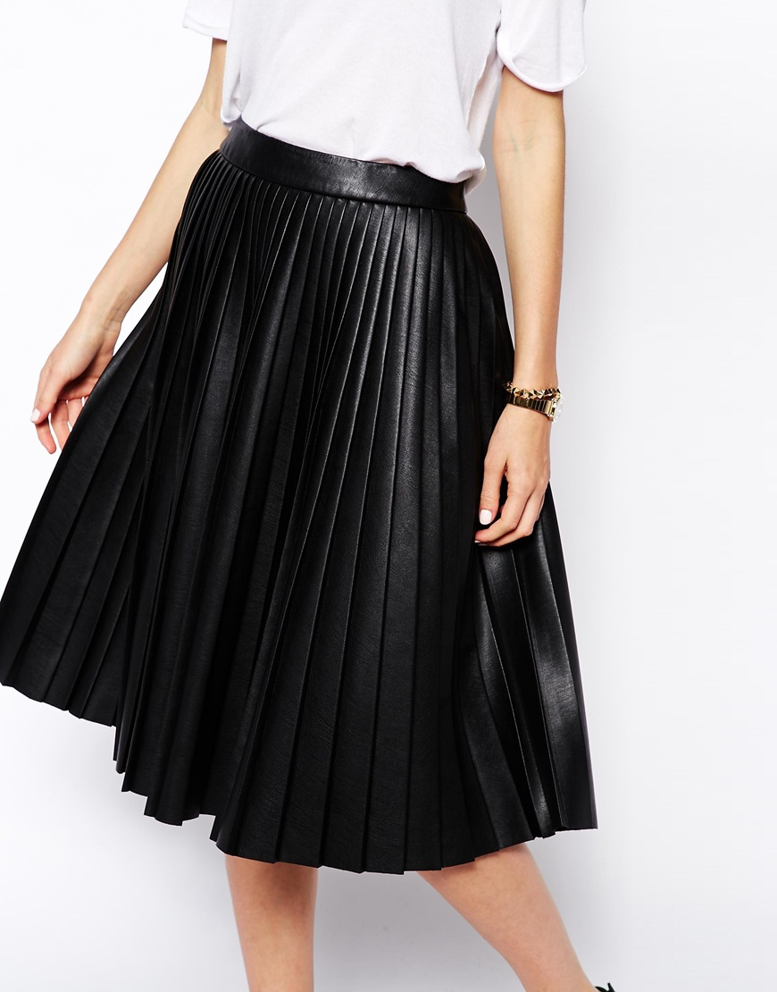 leather pleated midi skirt uk