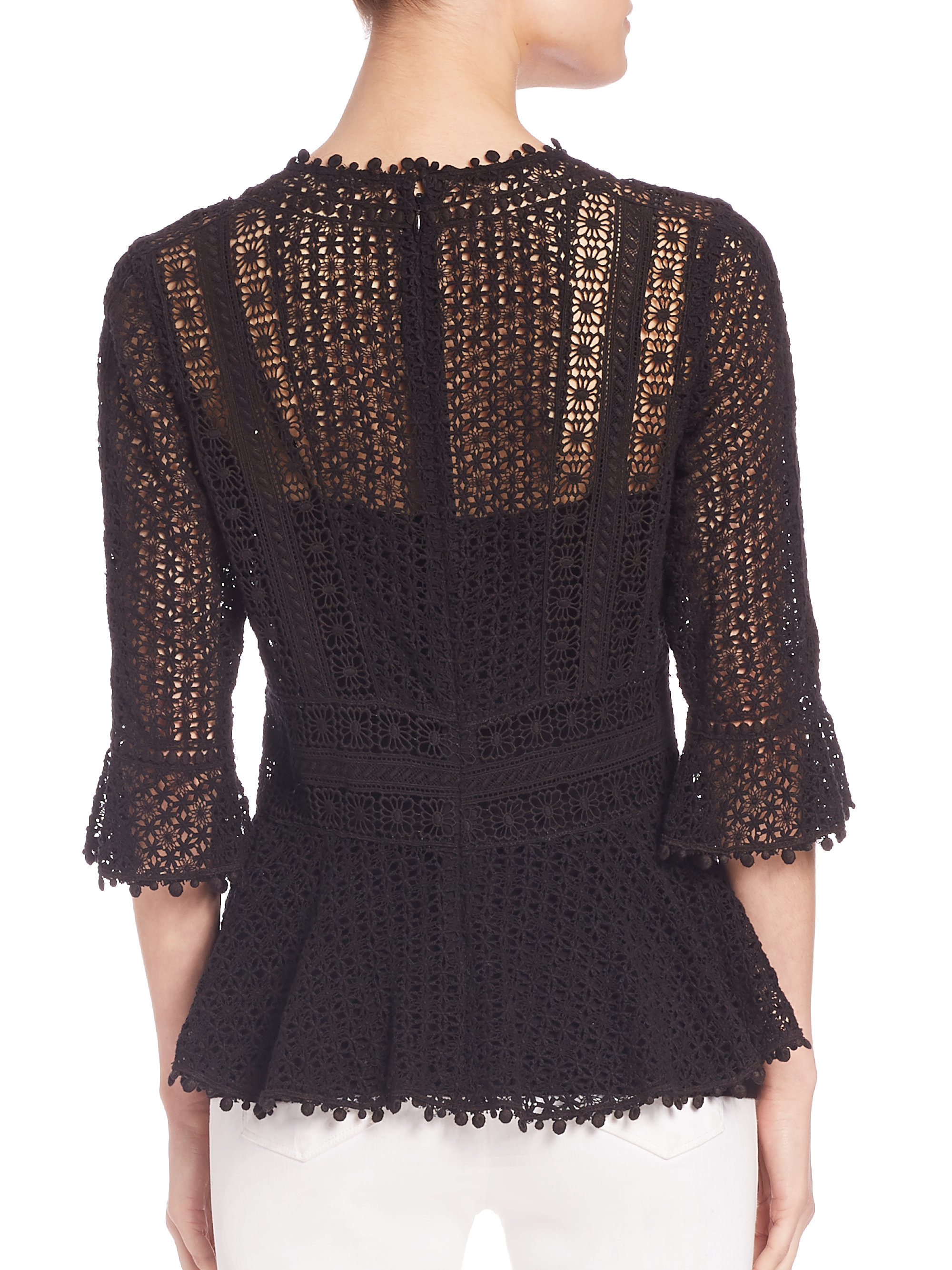 Rebecca Taylor Guipure Lace Top in Black - Lyst