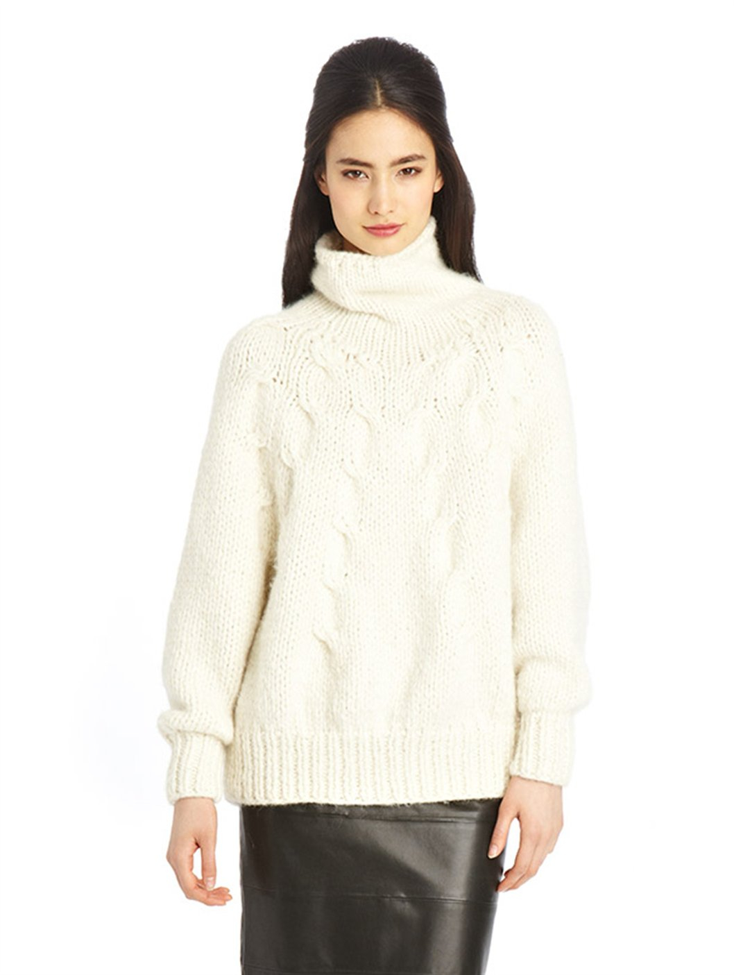 Lyst - Oscar De La Renta Alpacablend Handknit Turtleneck Sweater in White