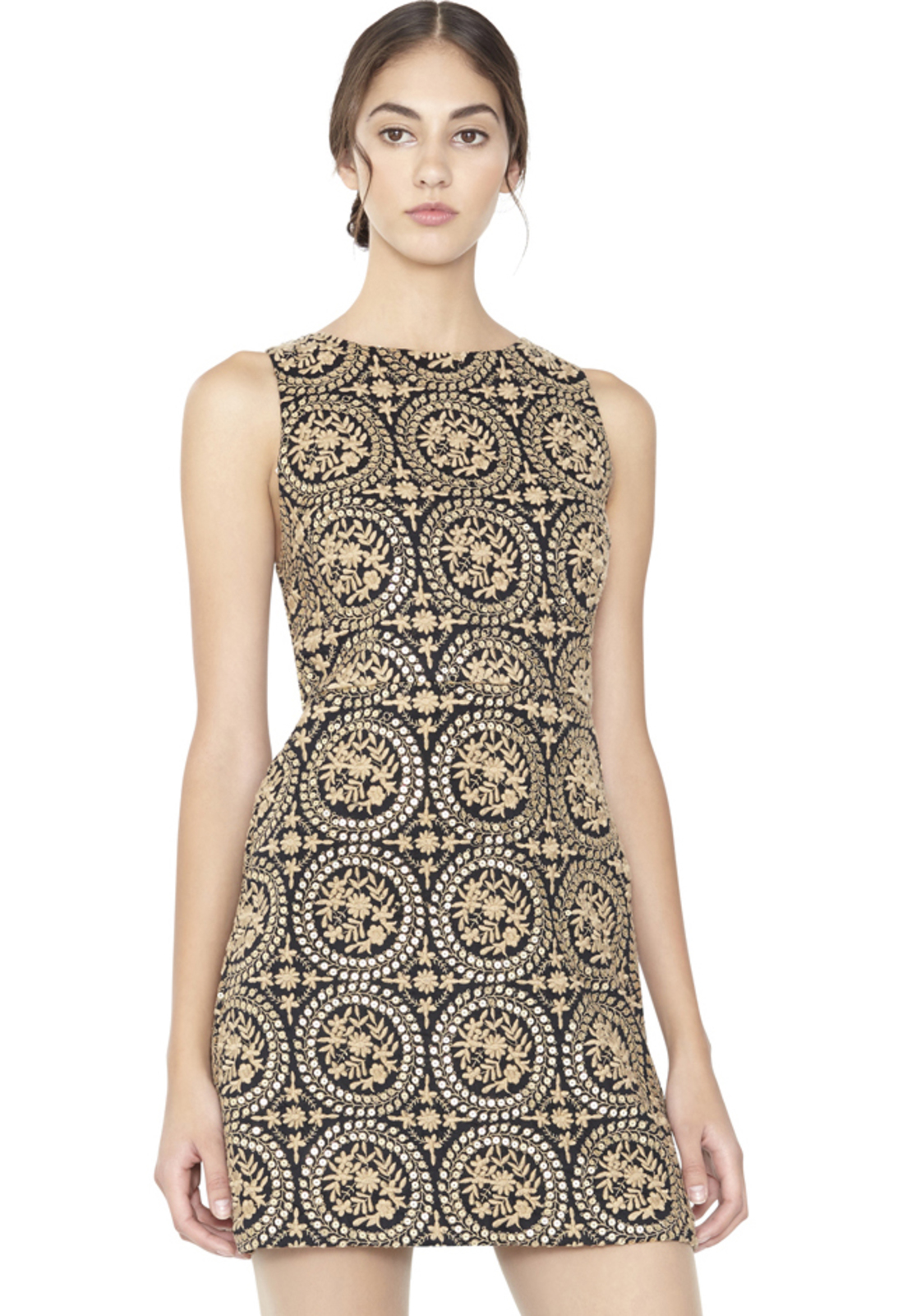 alice and olivia gold and black dress
