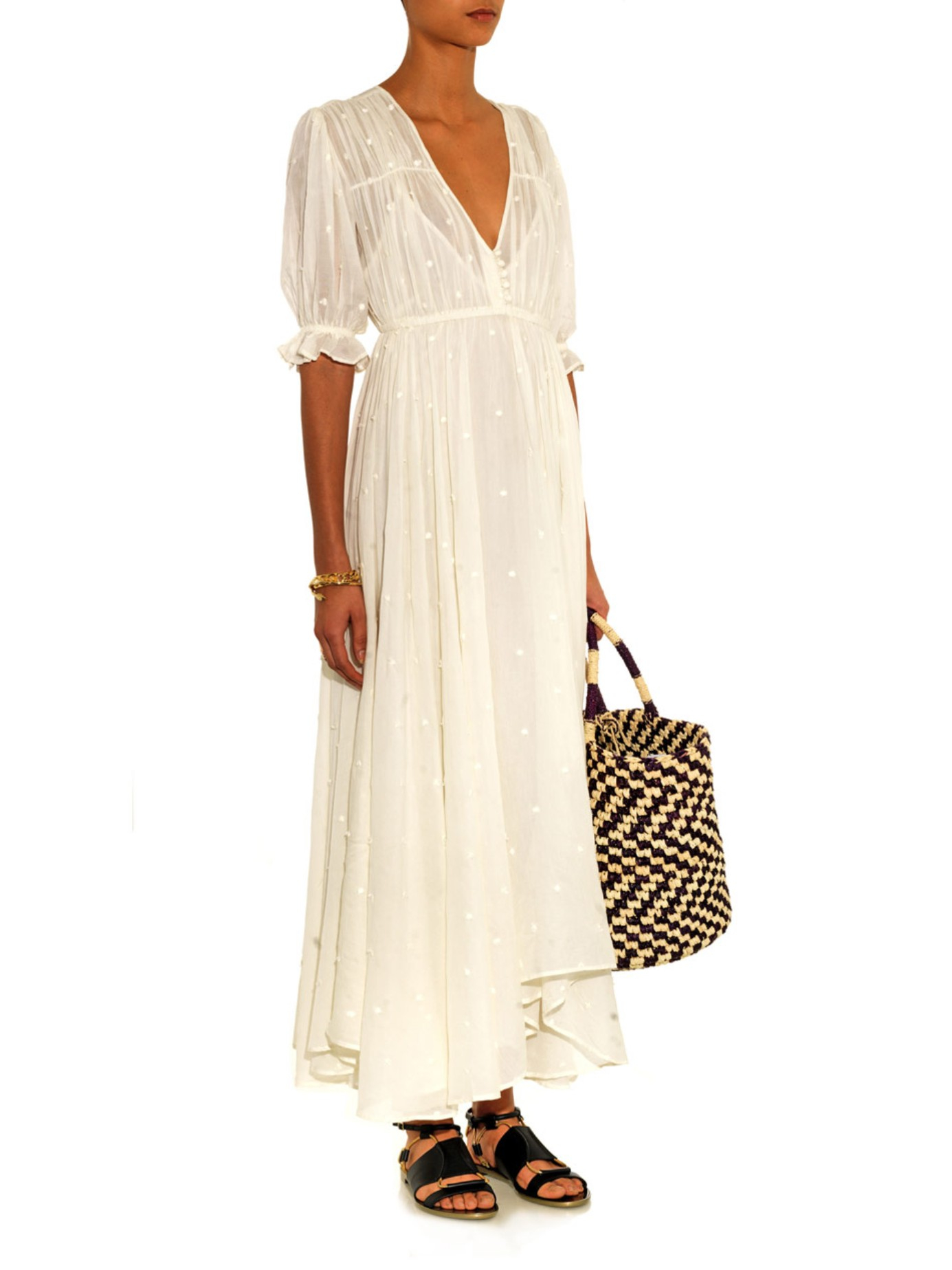 Mes Demoiselles Louise Embroidered Cottongauze Dress in White Lyst