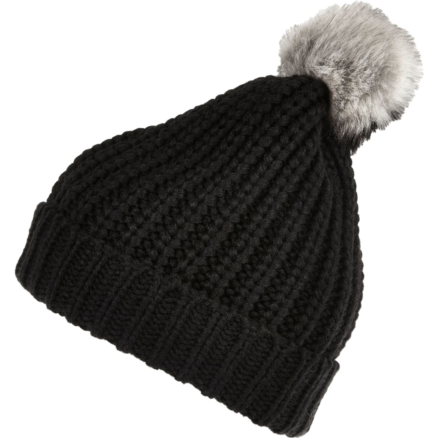 River island Black Knitted Pom Pom Beanie Hat in Black | Lyst