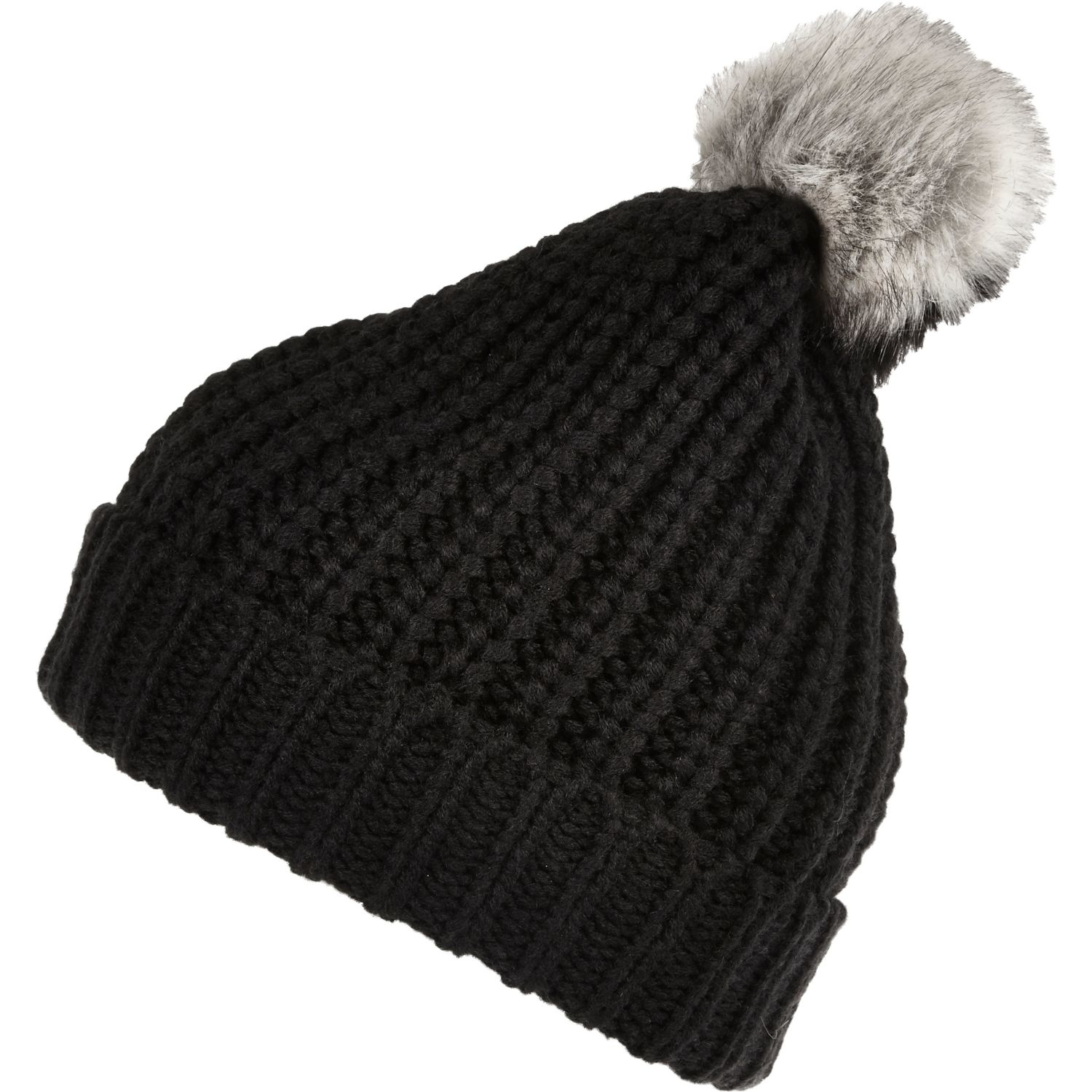 River island Black Knitted Pom Pom Beanie Hat in Black | Lyst