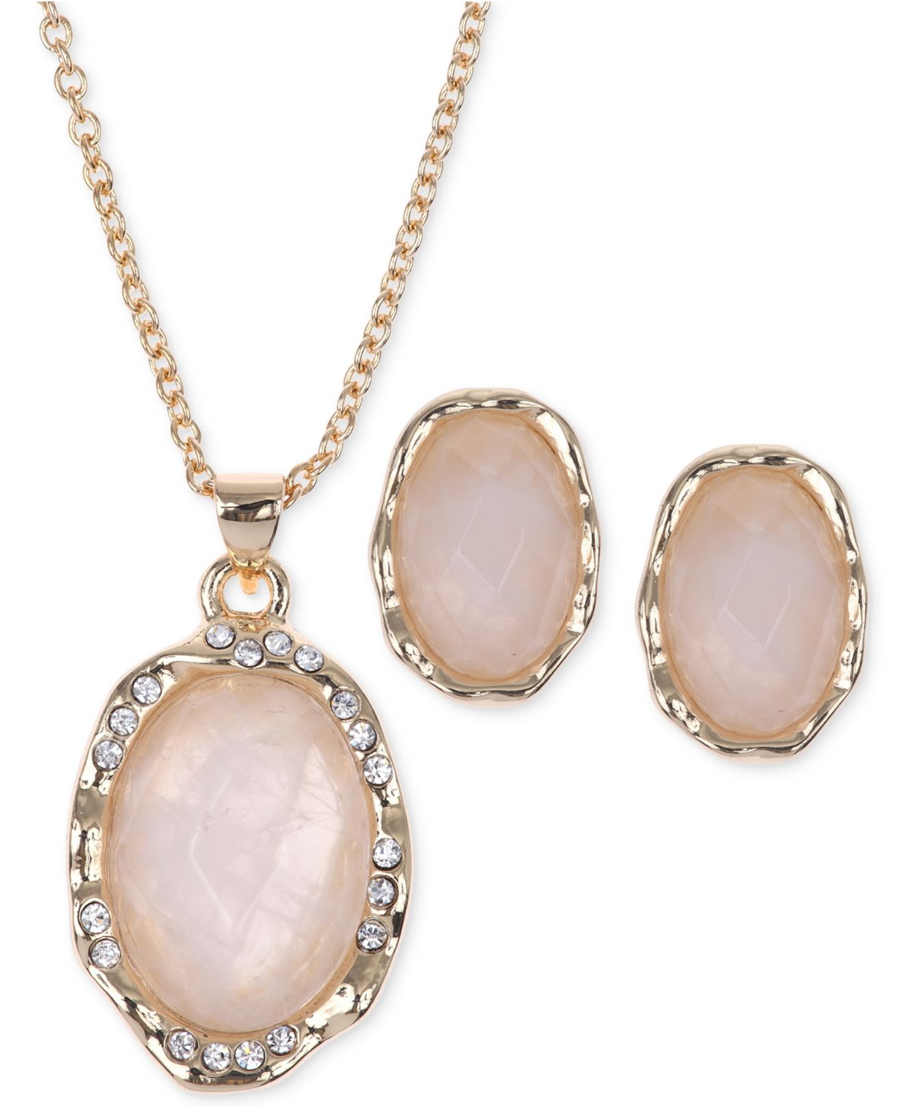 Jones New York Goldtone Rose Quartz Cabochon Jewelry Set