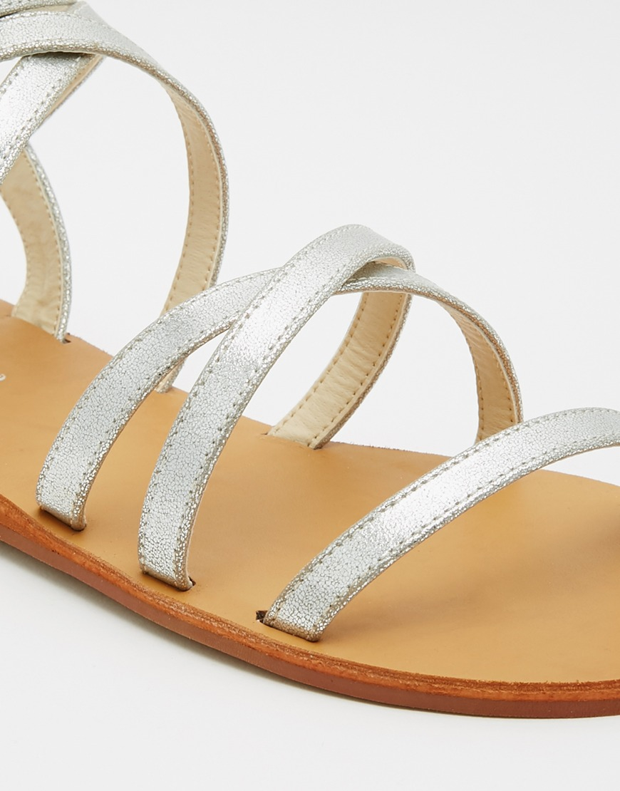 Silver Strappy Flat Sandals Online Sale 