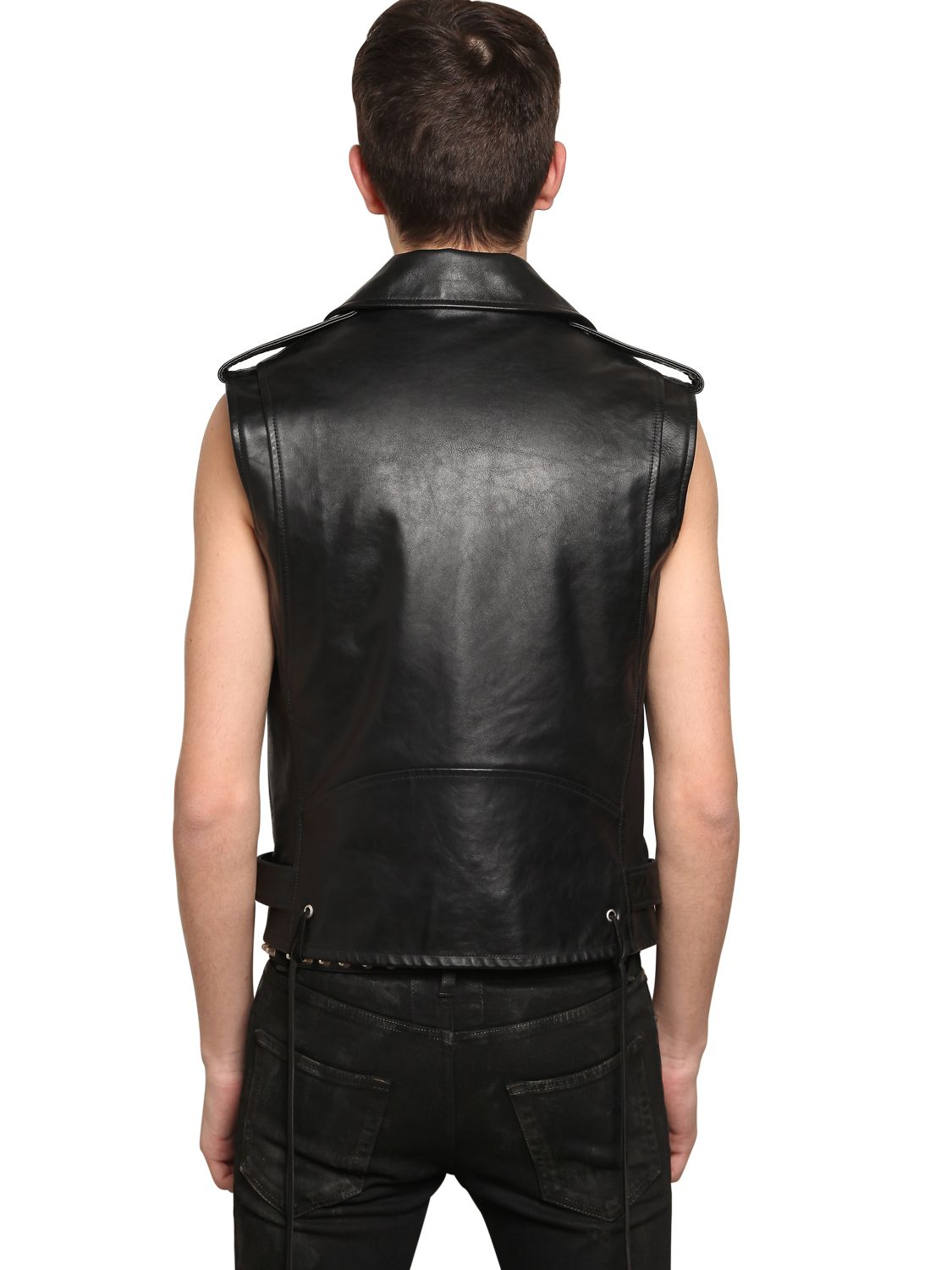 Lyst - Saint Laurent Leather Biker Vest in Black for Men