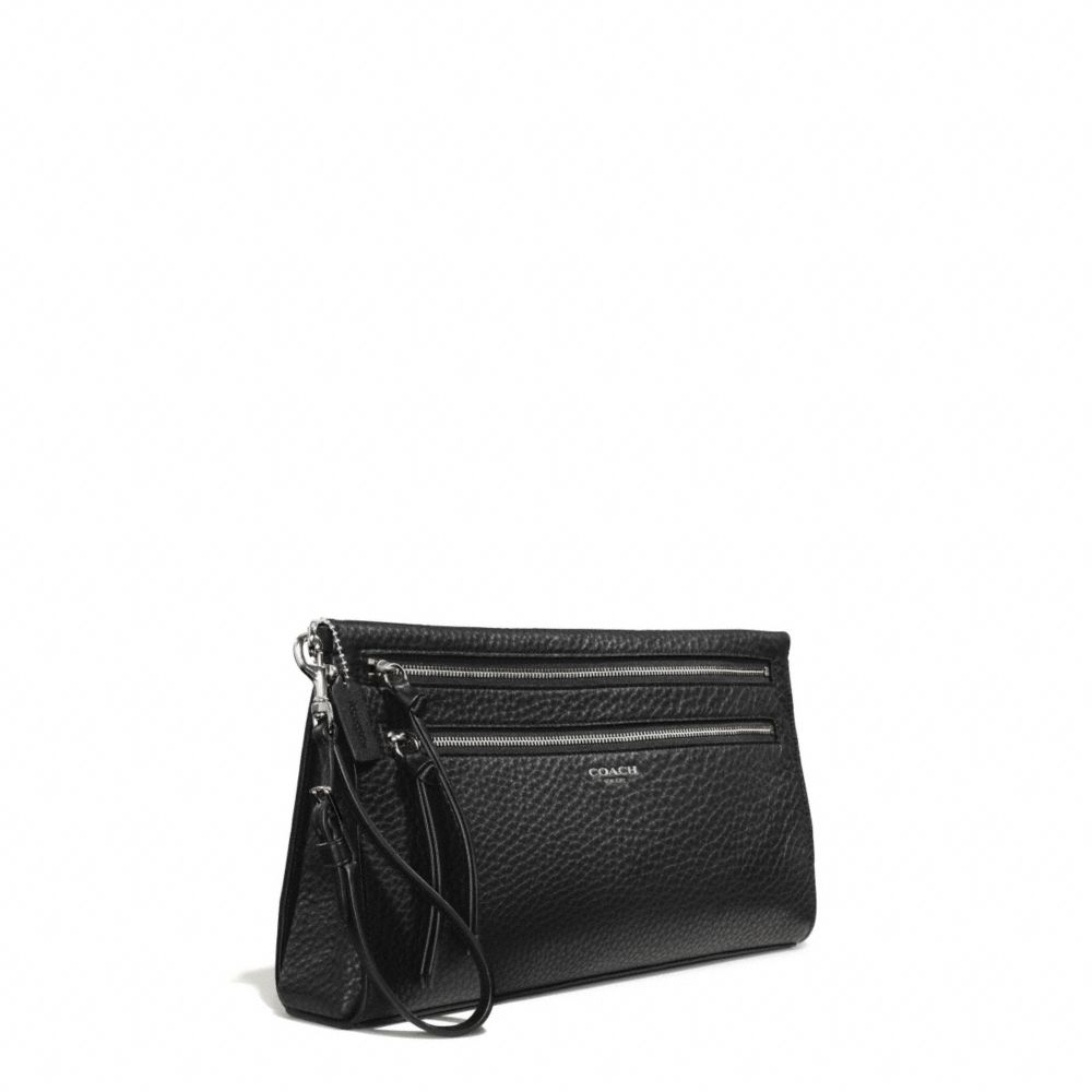 Coach Bleecker Large Clutch in Pebbled Leather in Black (SILVER/BLACK ...