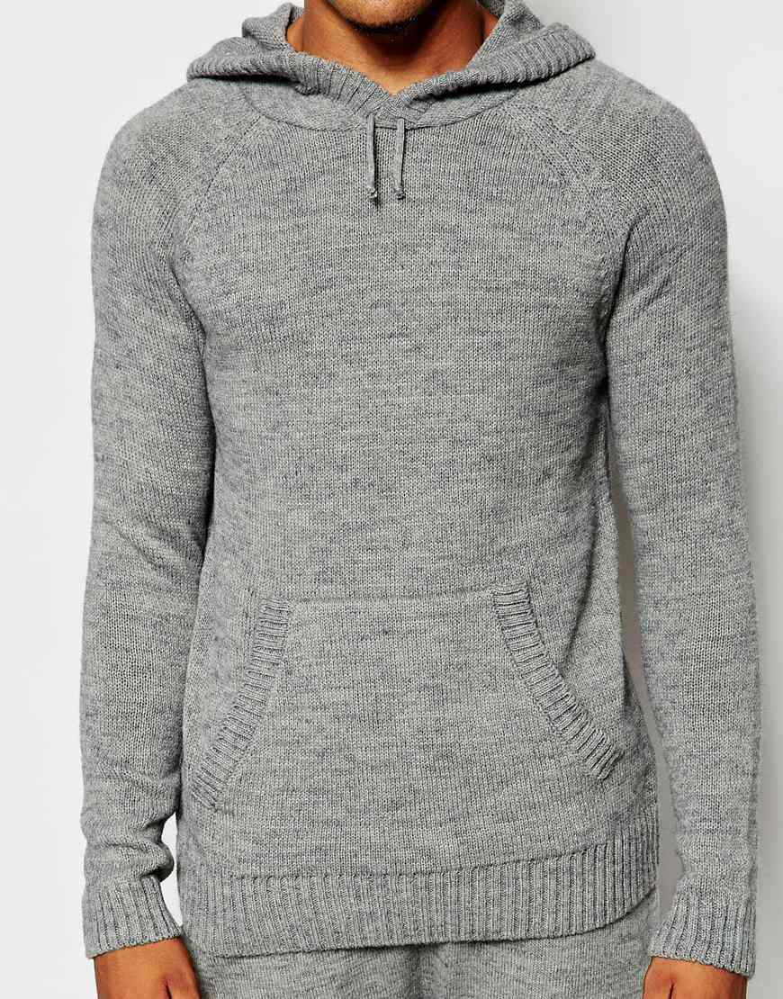 grey knitted hoodie mens