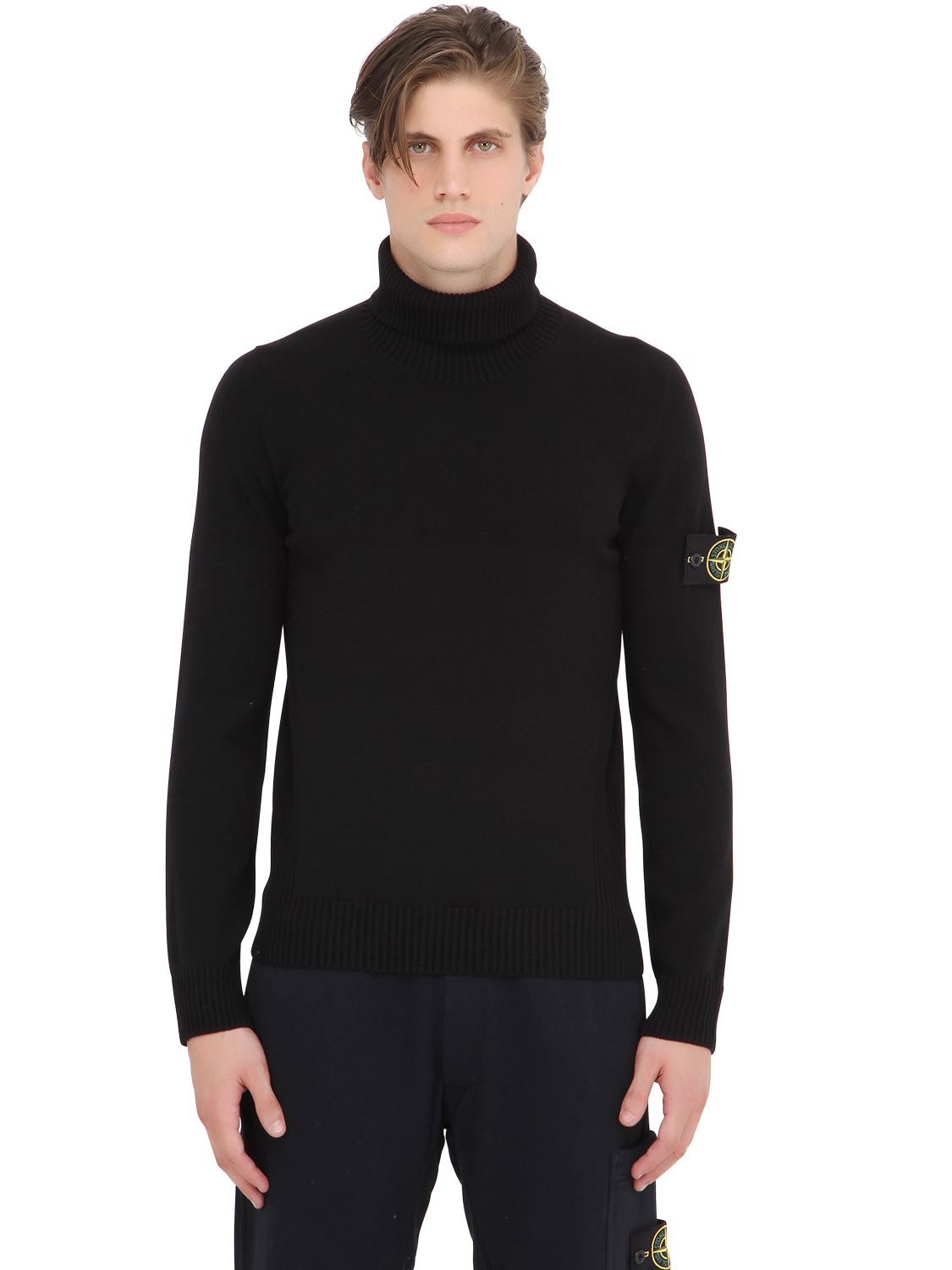 Stone Island Wool Blend Turtleneck Sweater in Black for Men - Lyst