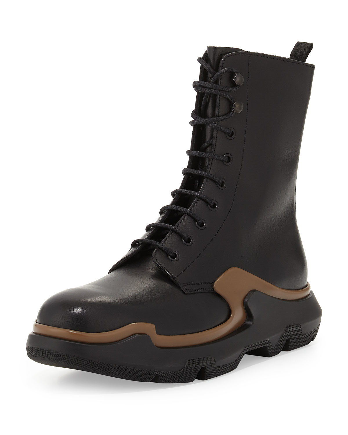 Lyst Prada Runway Laceup Leather Boots in Black