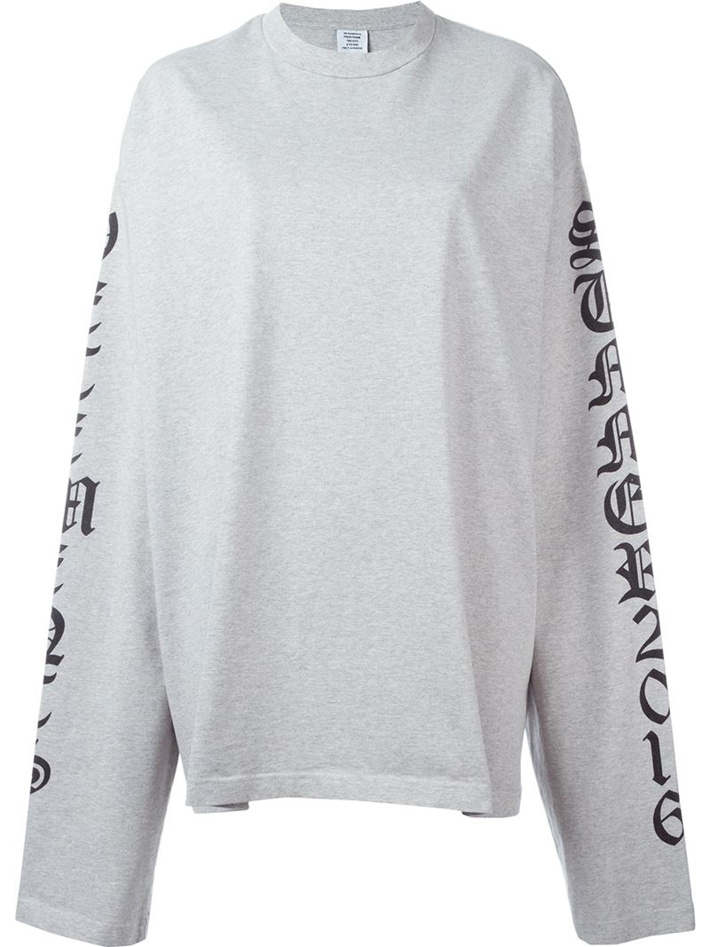 Vetements Cotton Oversized Sleeve Sweatshirt in Grey (Gray) - Lyst