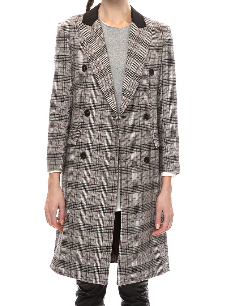 Pixie market Oxford Plaid Boyfriend Coat in Gray (black) | Lyst