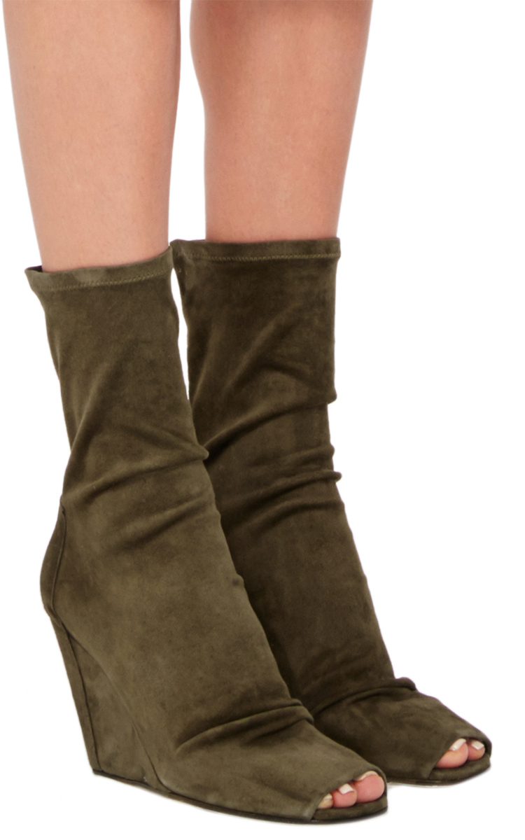 green wedge booties