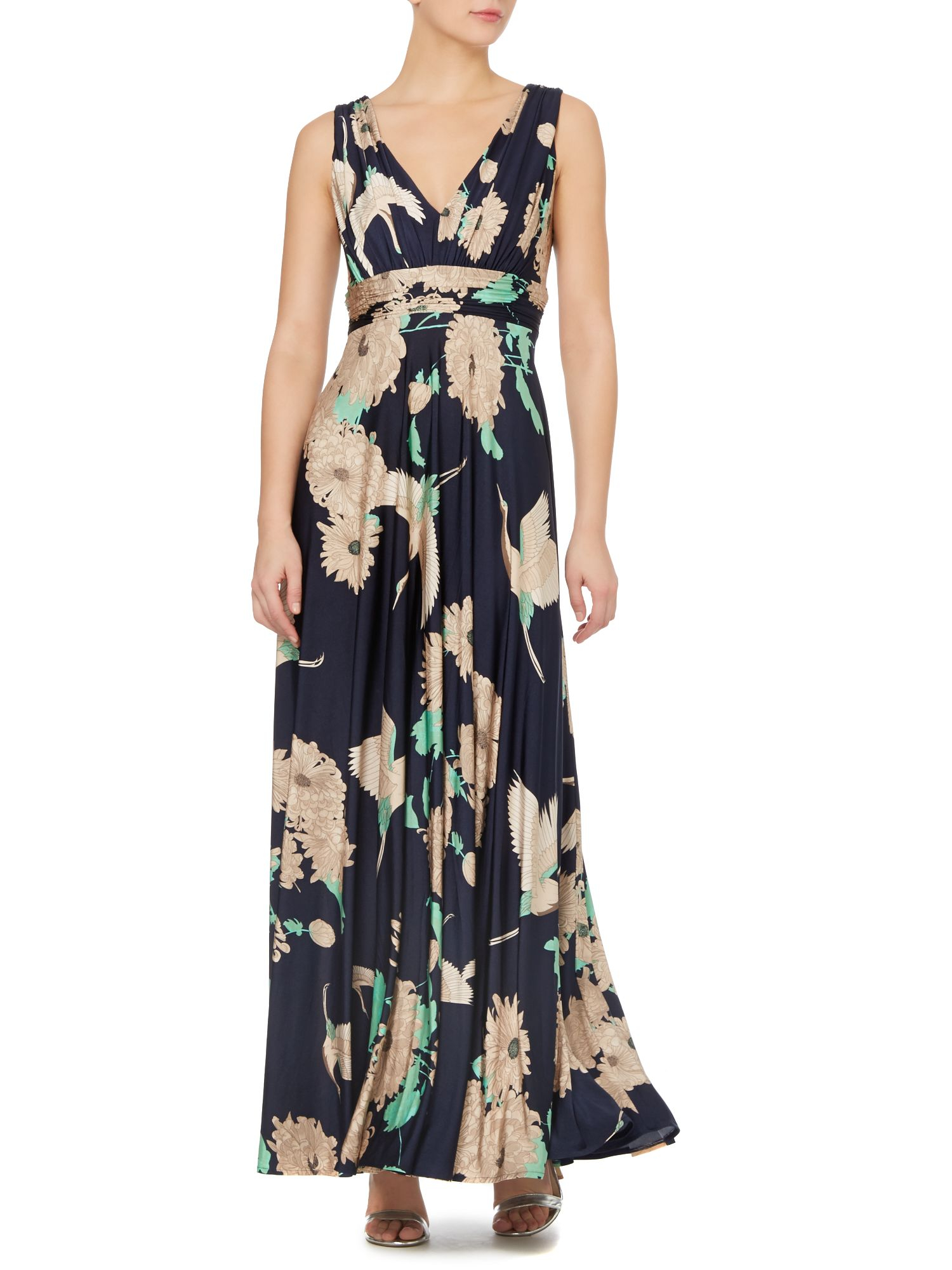 Biba Crane Print Deep V Maxi Dress Lyst
