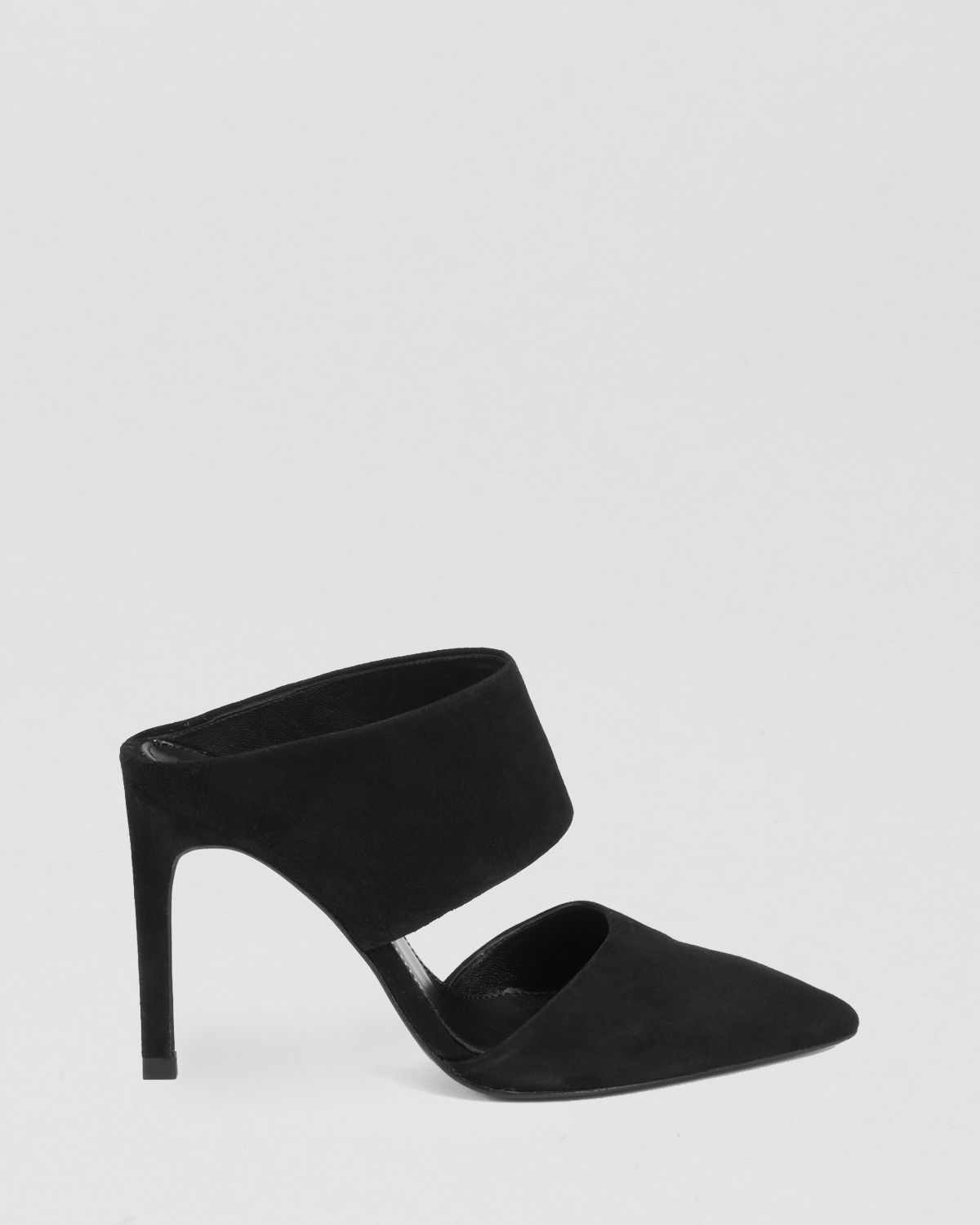 black pointed toe mule heels