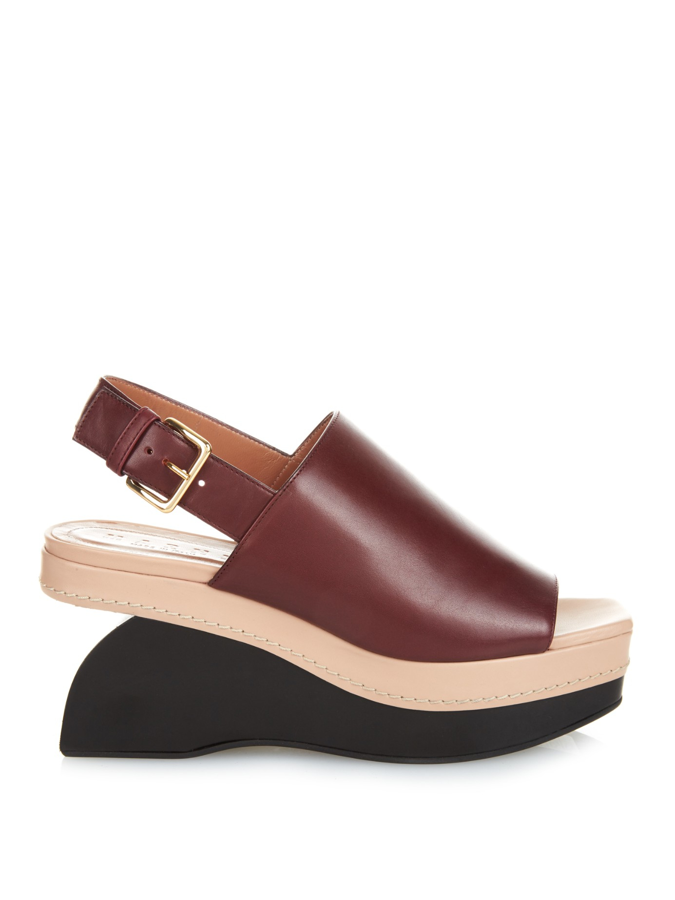 Marni Tri-Colour Leather Wedge Sandals in Purple - Lyst