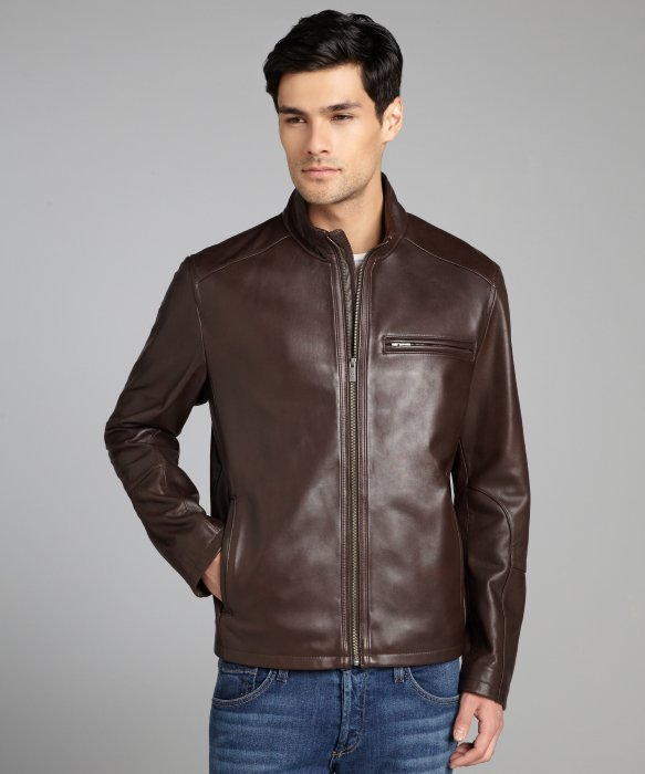 Cole haan Espresso Lambskin Zip Front Jacket in Brown for Men | Lyst
