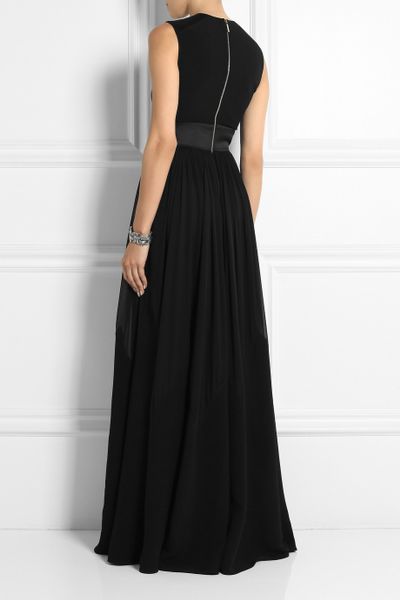 Elie Saab Satin-Paneled Crepe And Silk-Georgette Gown in Black | Lyst